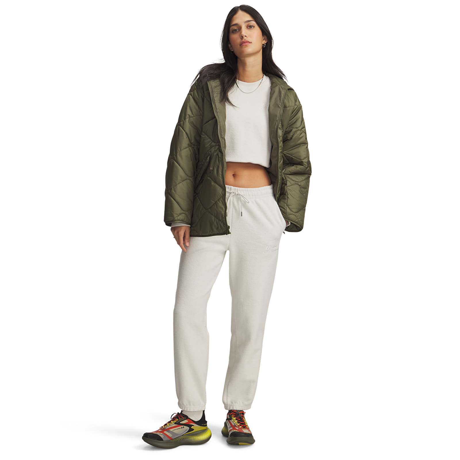 Byxor för kvinnor Under Armour Icon Terry Varsity Jogger White