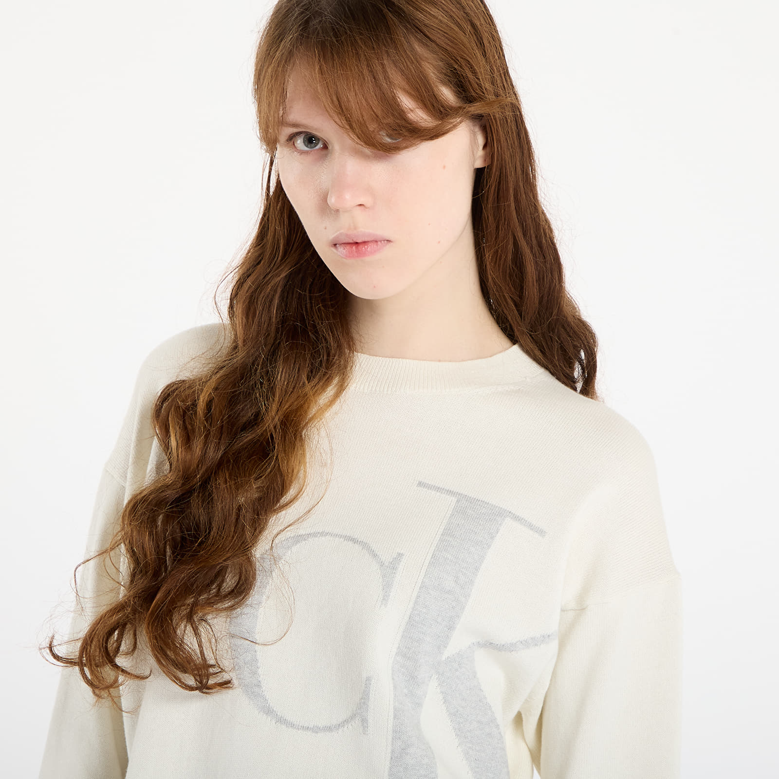 Γυναικεία πουλόβερ Calvin Klein Jeans Long Sleeve Smooth Sweater White