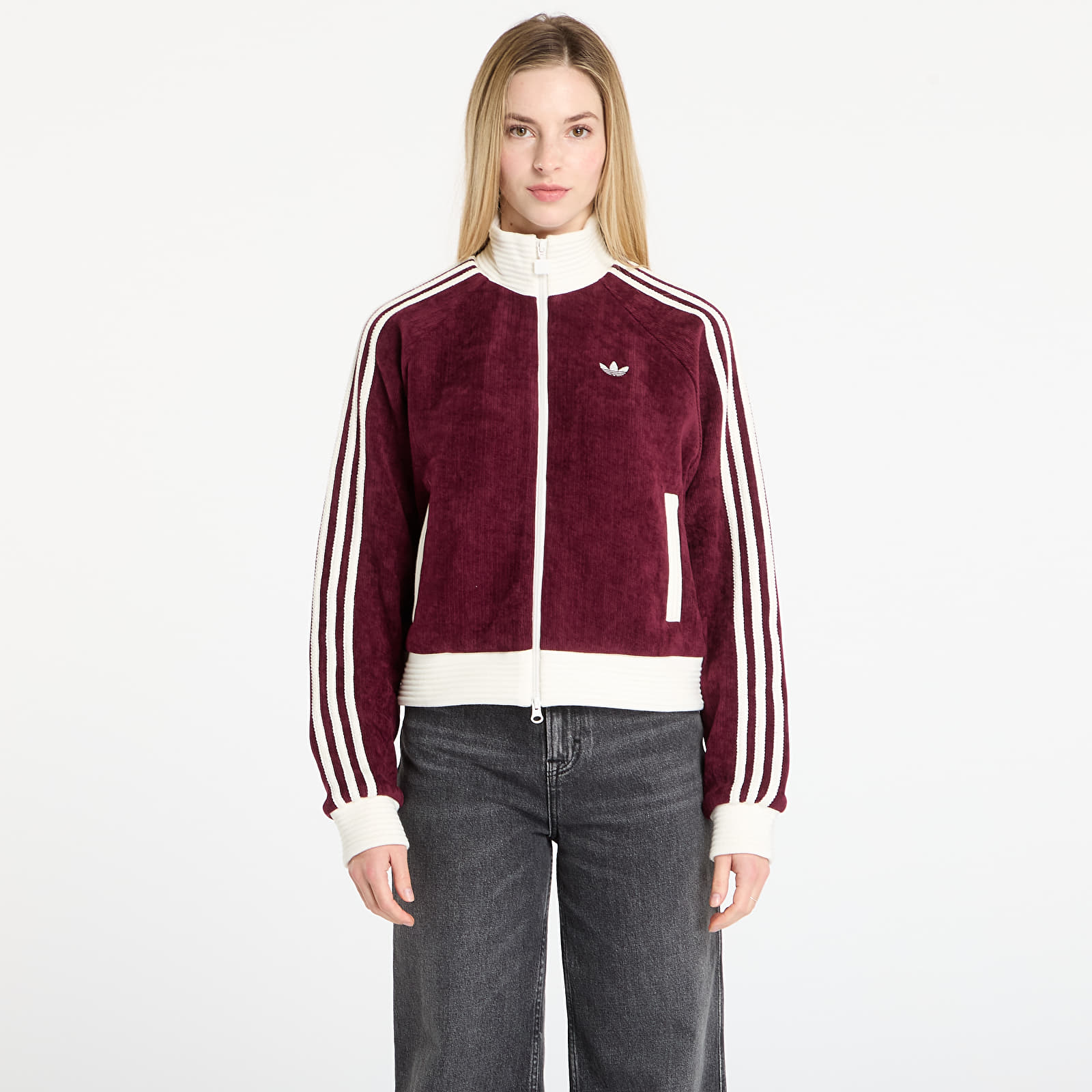 Casacos com capuz para mulher adidas Velour Knit Track Top Maroon