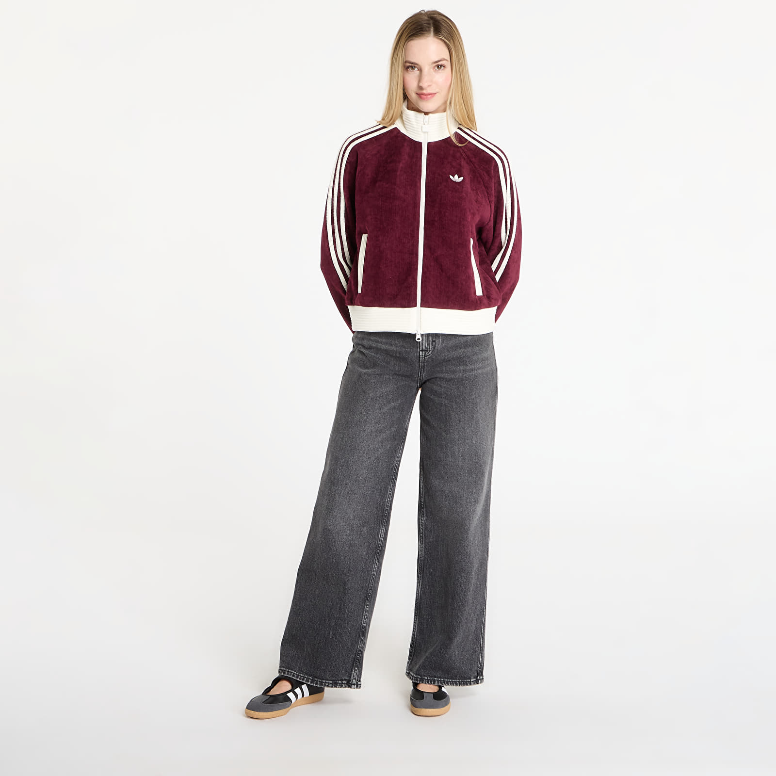 Casacos com capuz para mulher adidas Velour Knit Track Top Maroon