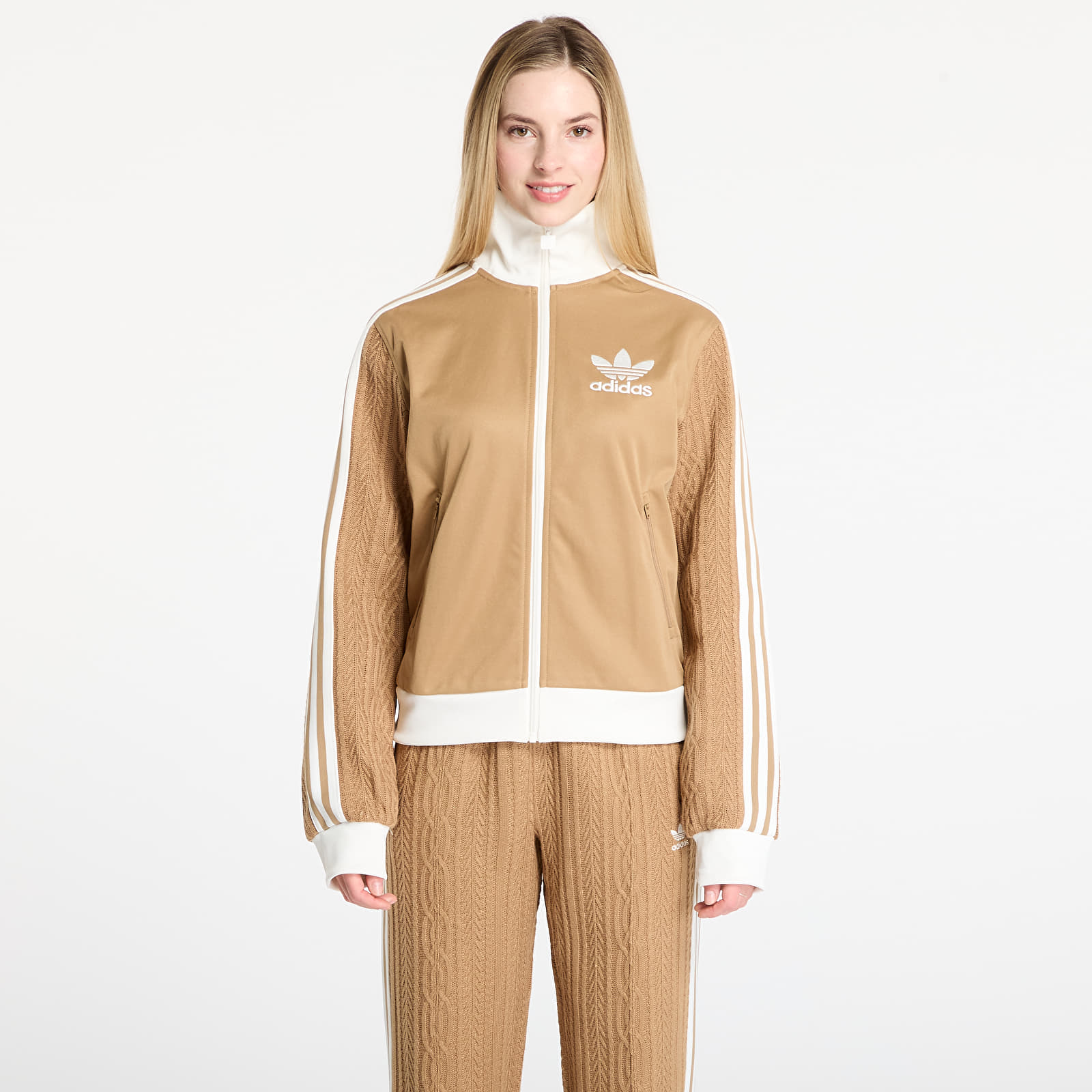 Luvtröjor för kvinnor adidas Knit Classic Track Top Cardboard