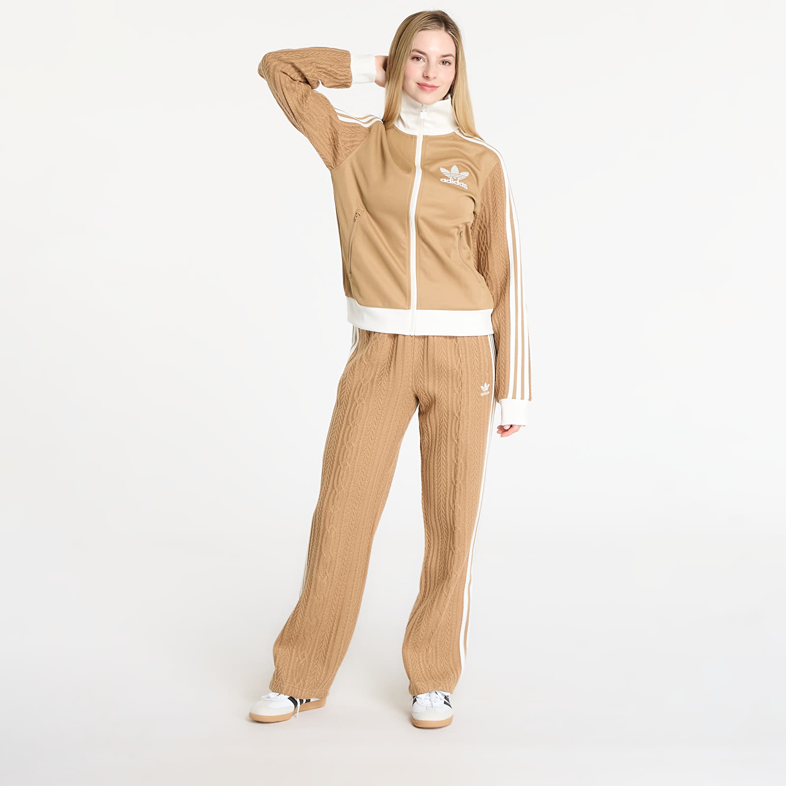 Luvtröjor för kvinnor adidas Knit Classic Track Top Cardboard