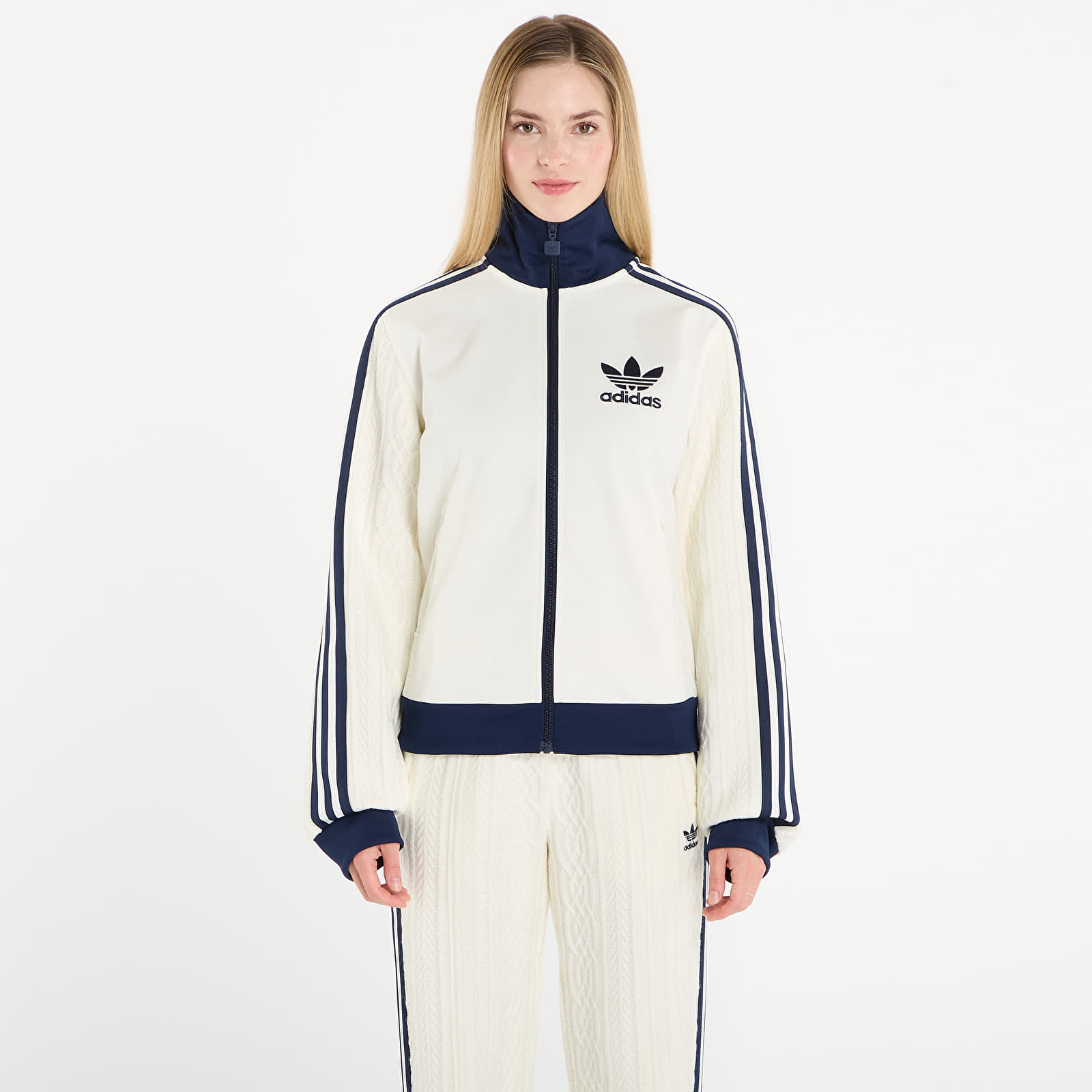 Luvtröjor för kvinnor adidas Knit Classic Track Top Off White