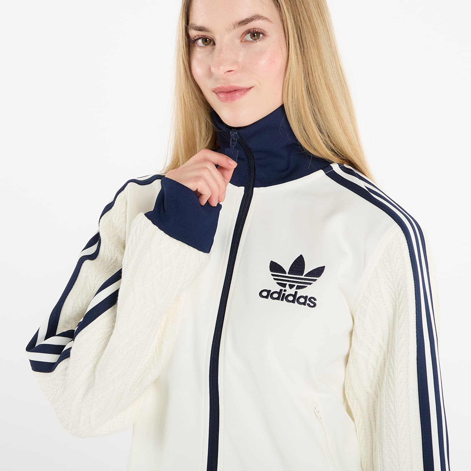 Luvtröjor för kvinnor adidas Knit Classic Track Top Off White
