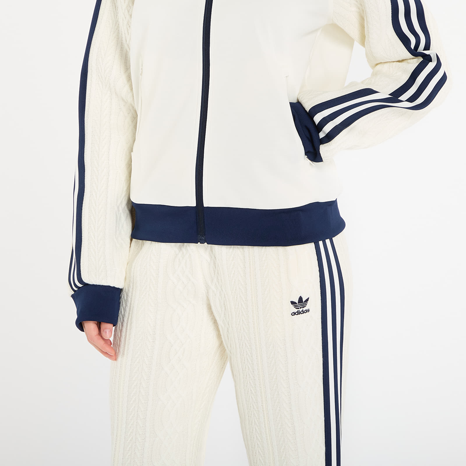 Luvtröjor för kvinnor adidas Knit Classic Track Top Off White