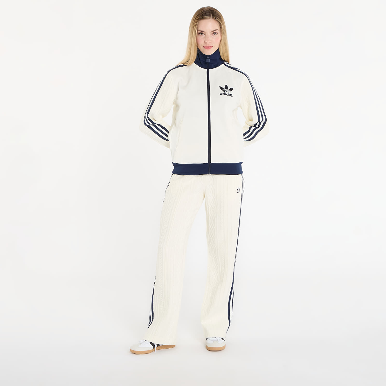 Luvtröjor för kvinnor adidas Knit Classic Track Top Off White