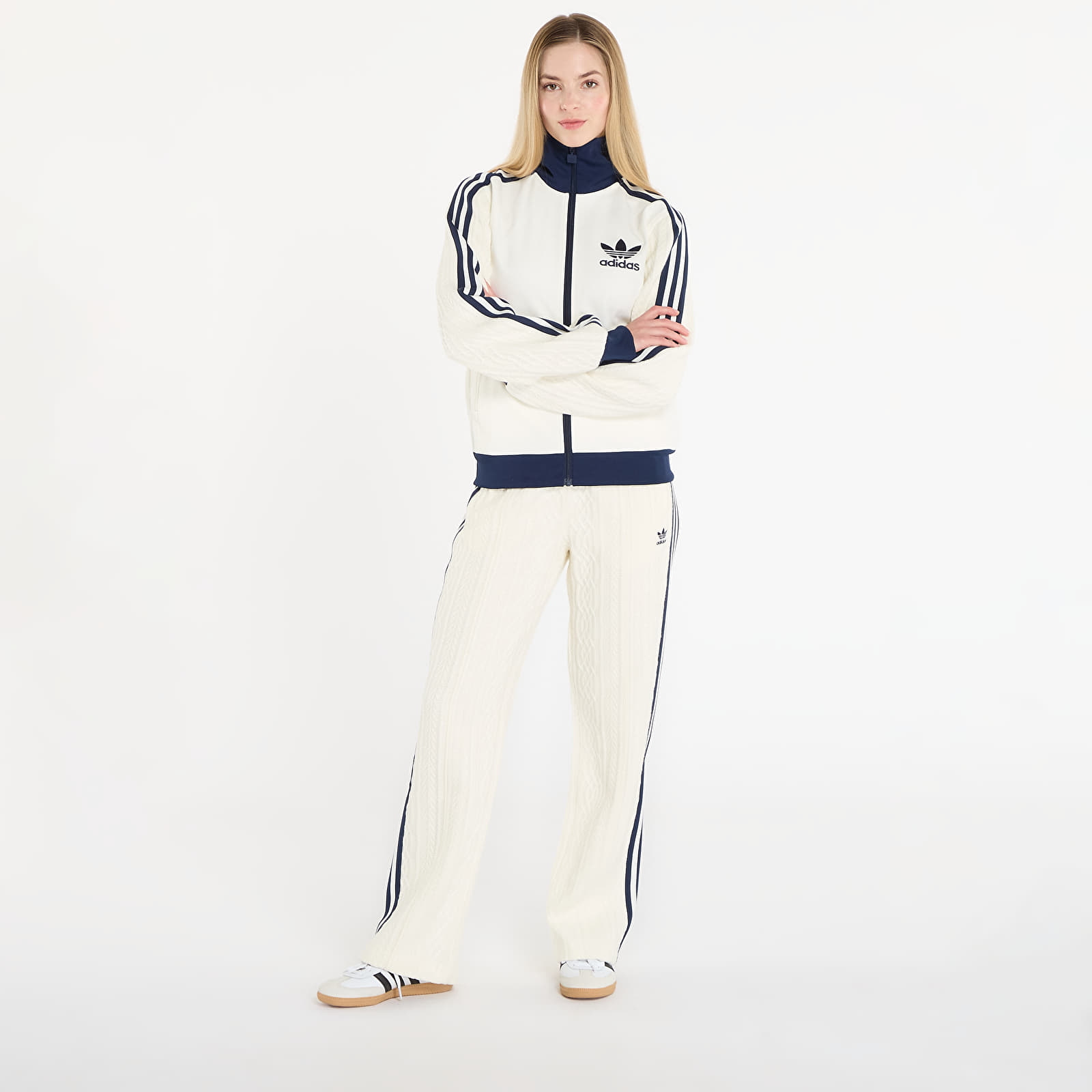 Byxor för kvinnor adidas Knit Classic Track Pants Off White