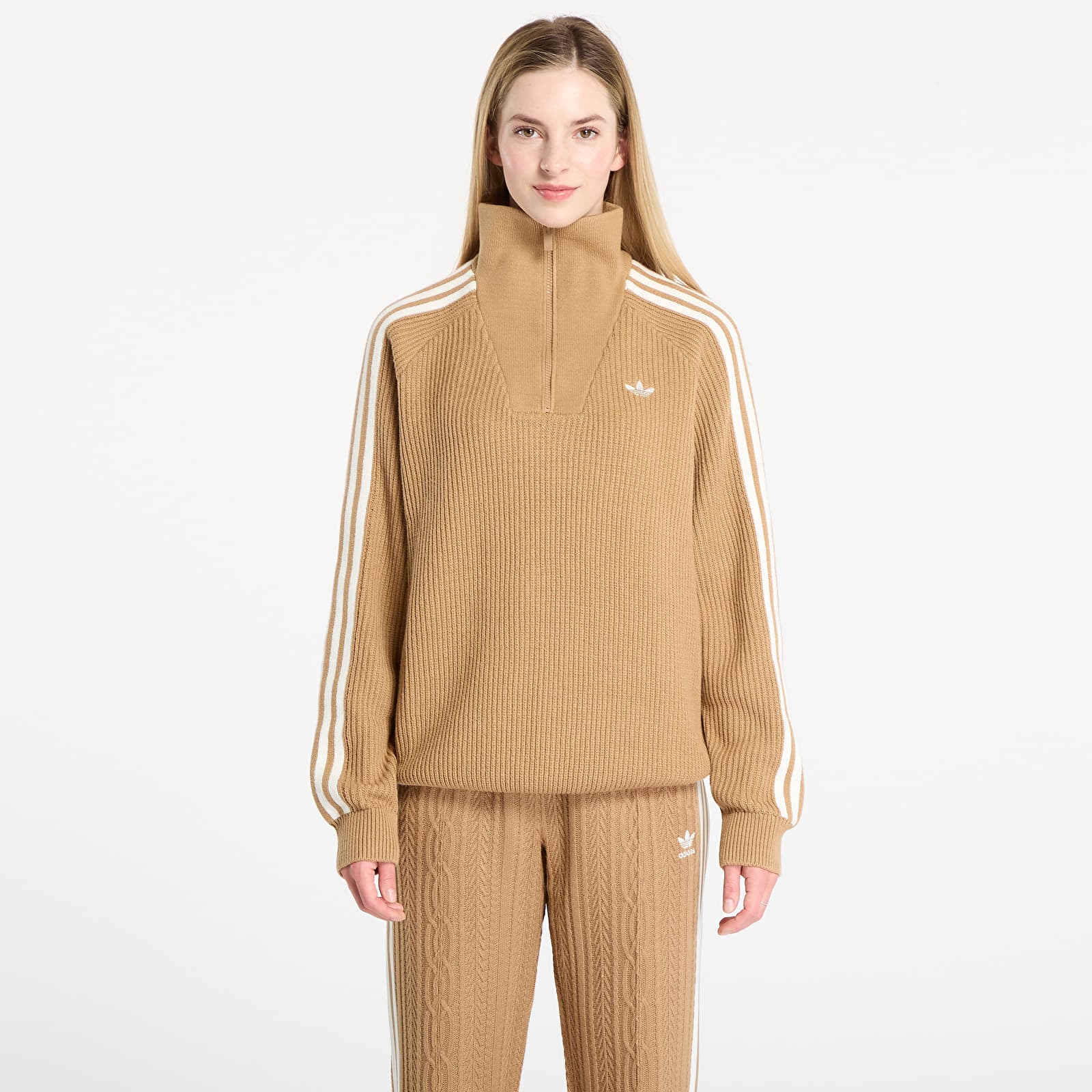 Pullover für Frauen adidas Funnel Neck Quarter Zip Sweatshirt Cardboard/ Off White