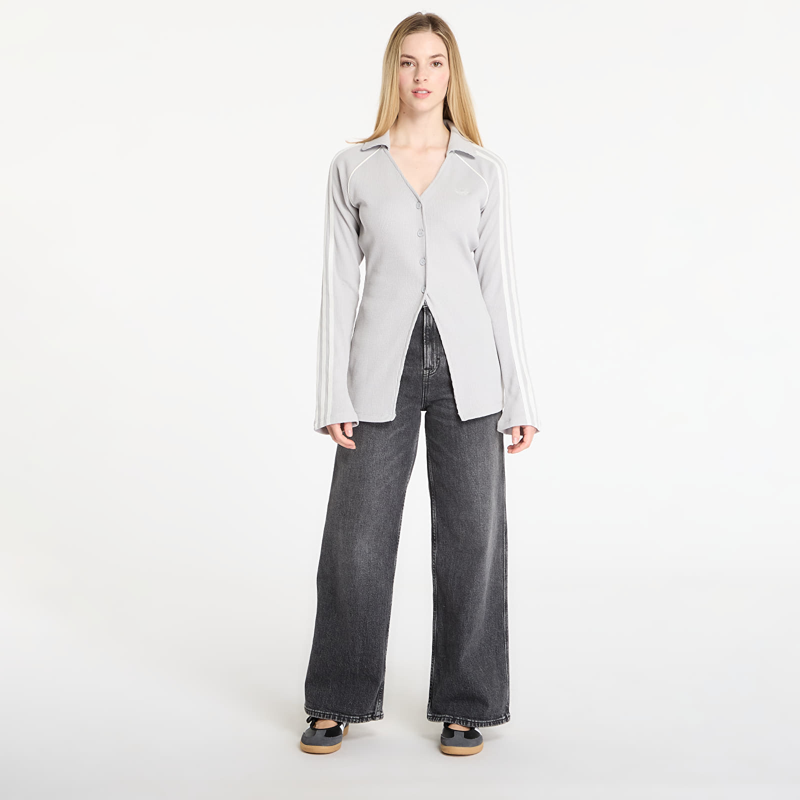 Bluze pentru femei adidas Button Down Top Grey Two