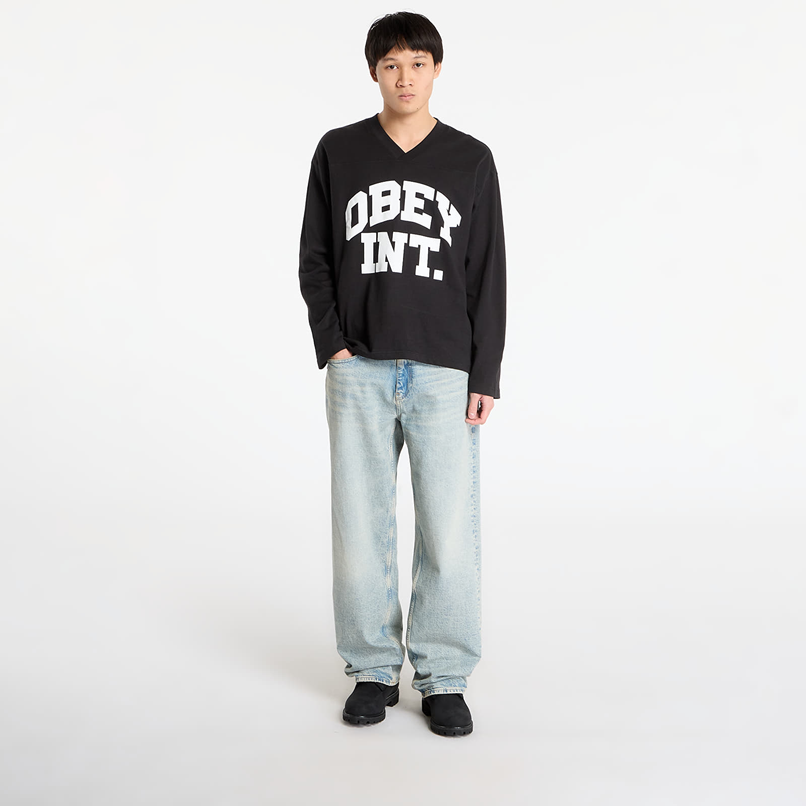 Men's jerseys OBEY Football Jersey Ls Black