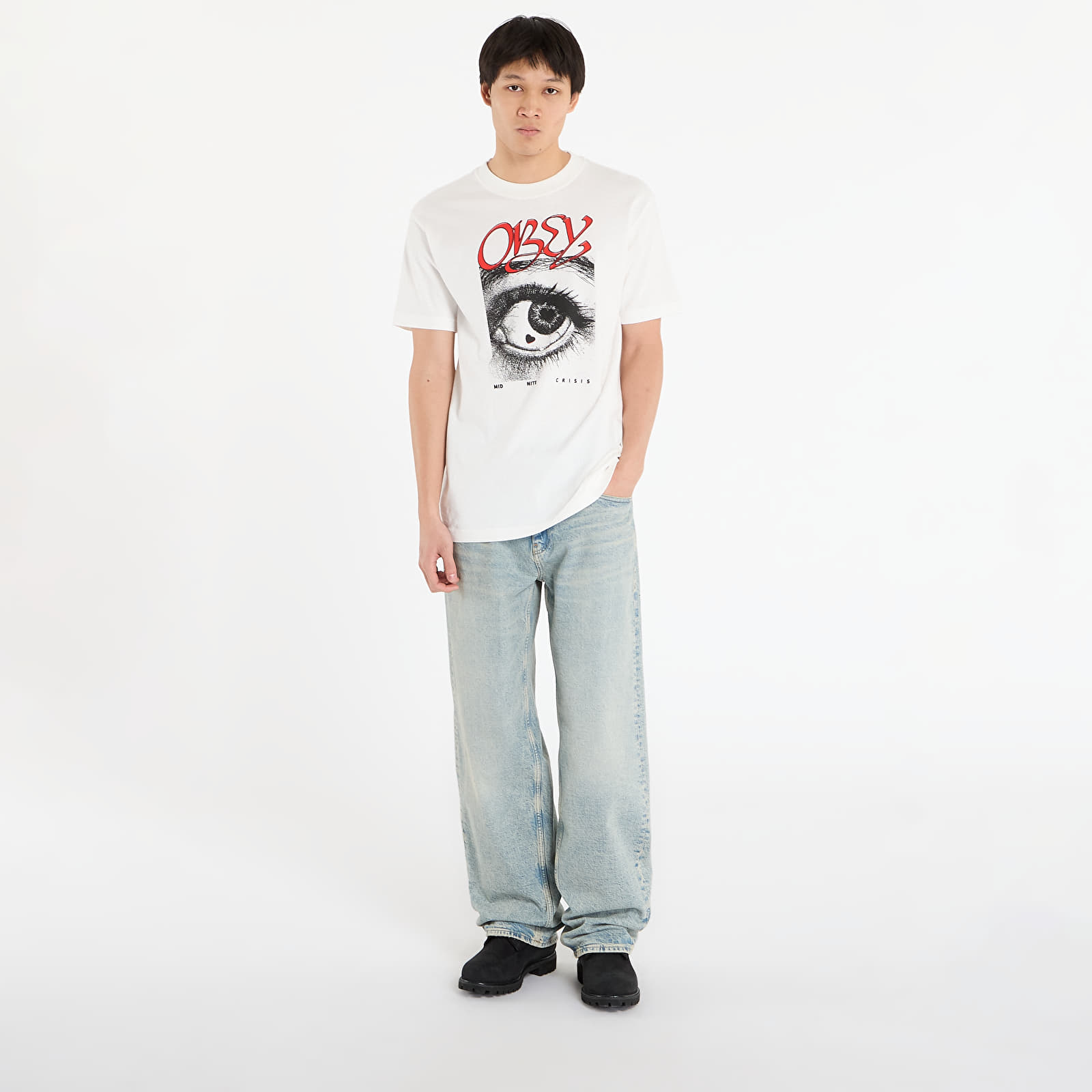 Miesten T-paidat OBEY Midnite Crisis T-Shirt Pigment Vintage White