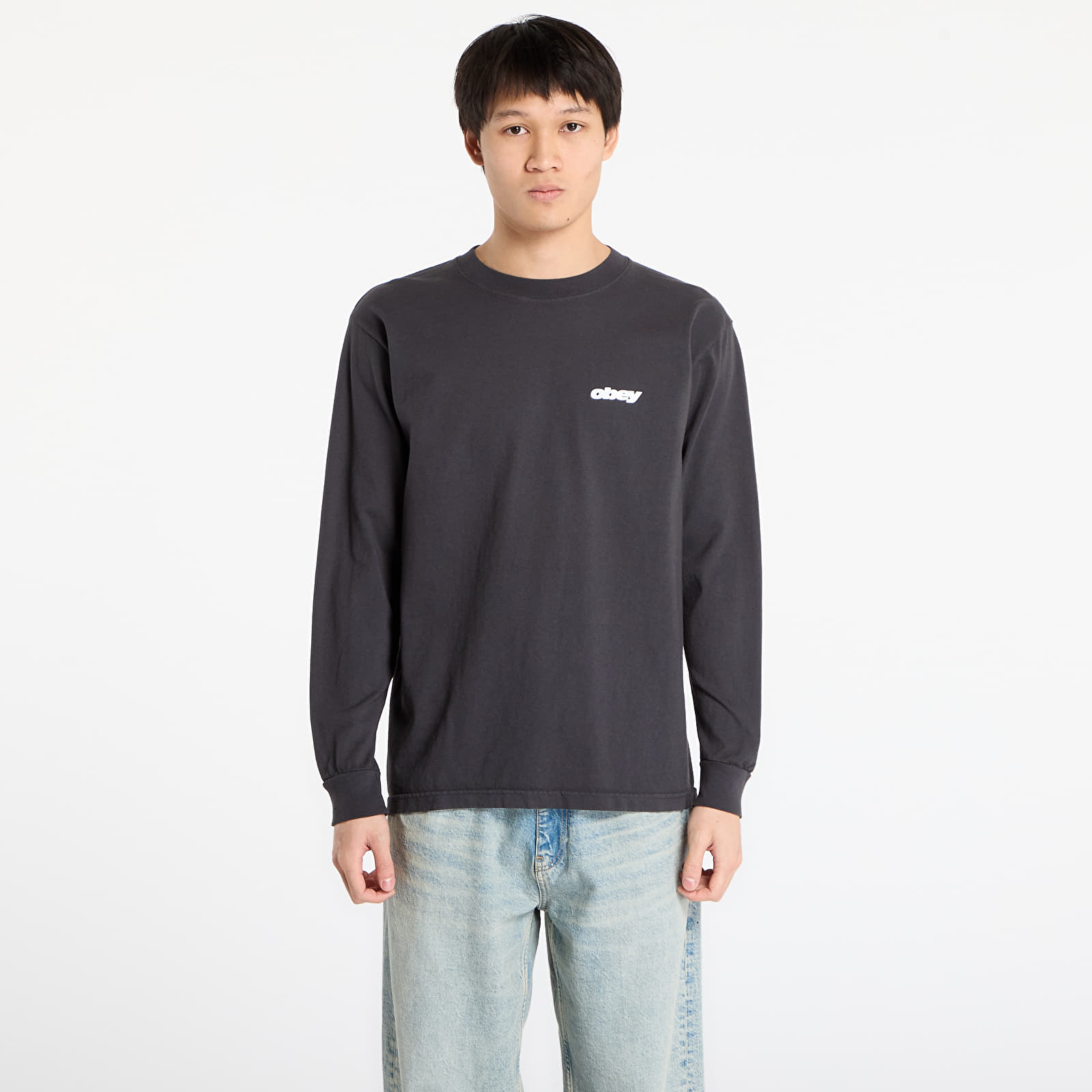 Miesten T-paidat OBEY Star Long Sleeved T-Shirt. Pigment True Vintage Black