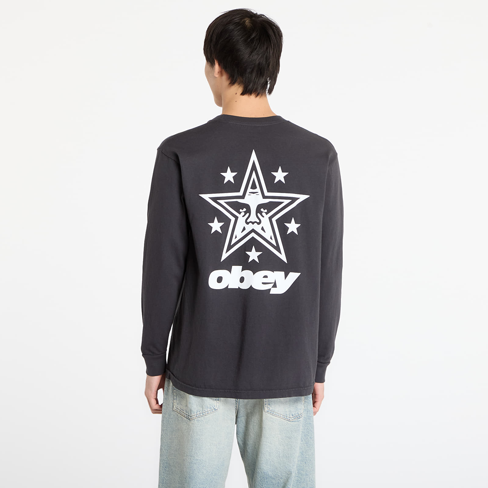 Miesten T-paidat OBEY Star Long Sleeved T-Shirt. Pigment True Vintage Black