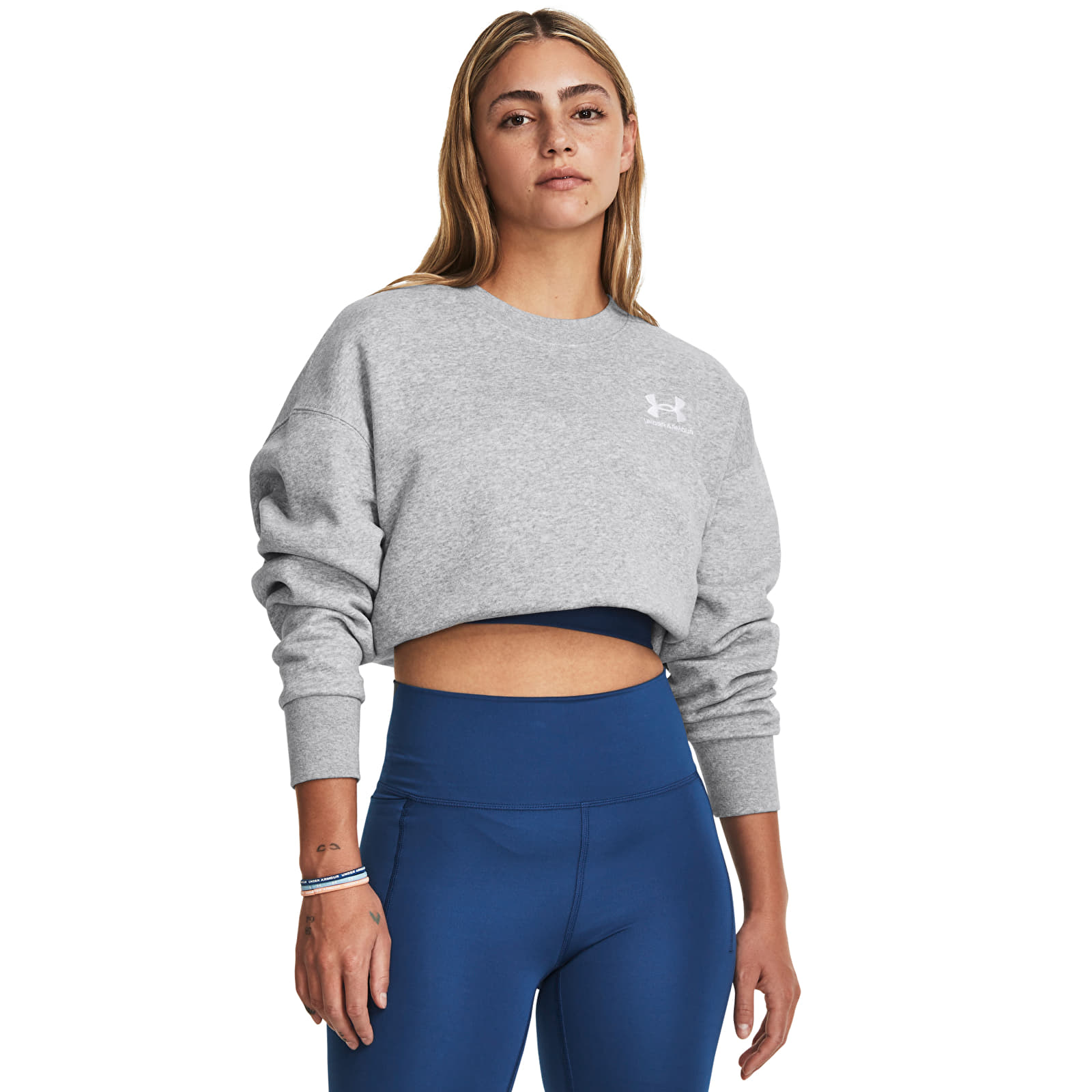 Ženski hoodiji Under Armour Essential Flc Os Crew Gray