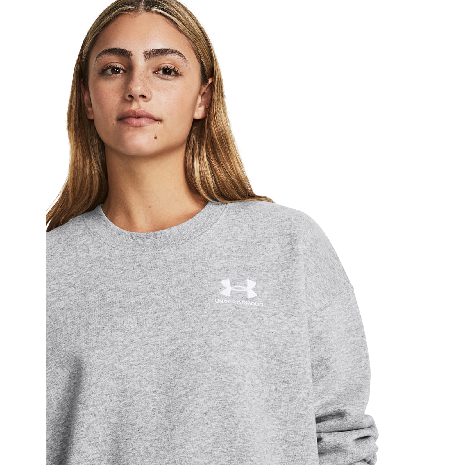 Ženski hoodiji Under Armour Essential Flc Os Crew Gray