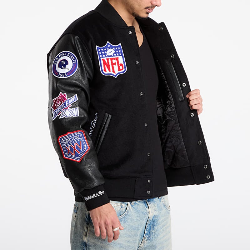 NFL　ニューヨークジャイアンツ　本革　レザージャケット　ブルー＆ブラック　XL Men's jackets Mitchell & Ness NFL Blackout Collection Varsity