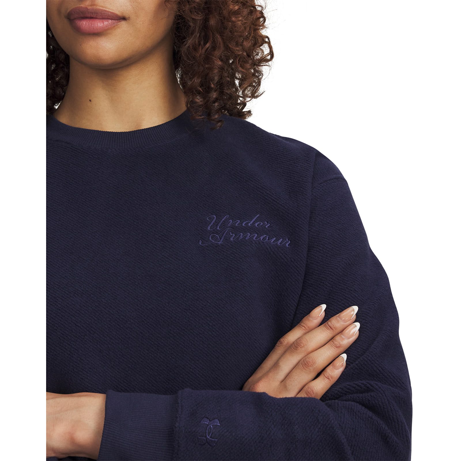 Hoodies für Frauen Under Armour Icon Terry Varsity Crew Blue