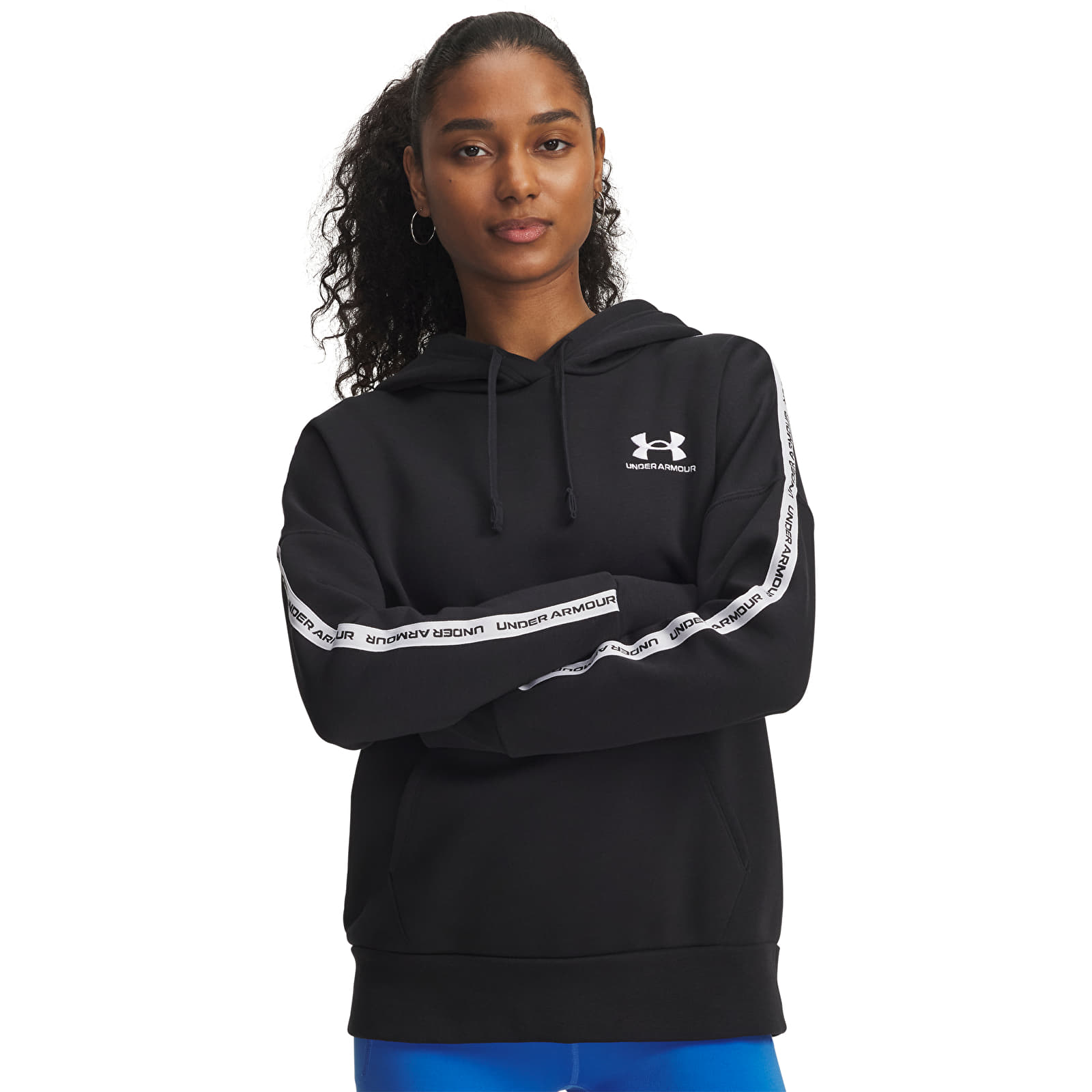 Dámské mikiny Under Armour Icon Fleece Taped Hoodiey Black
