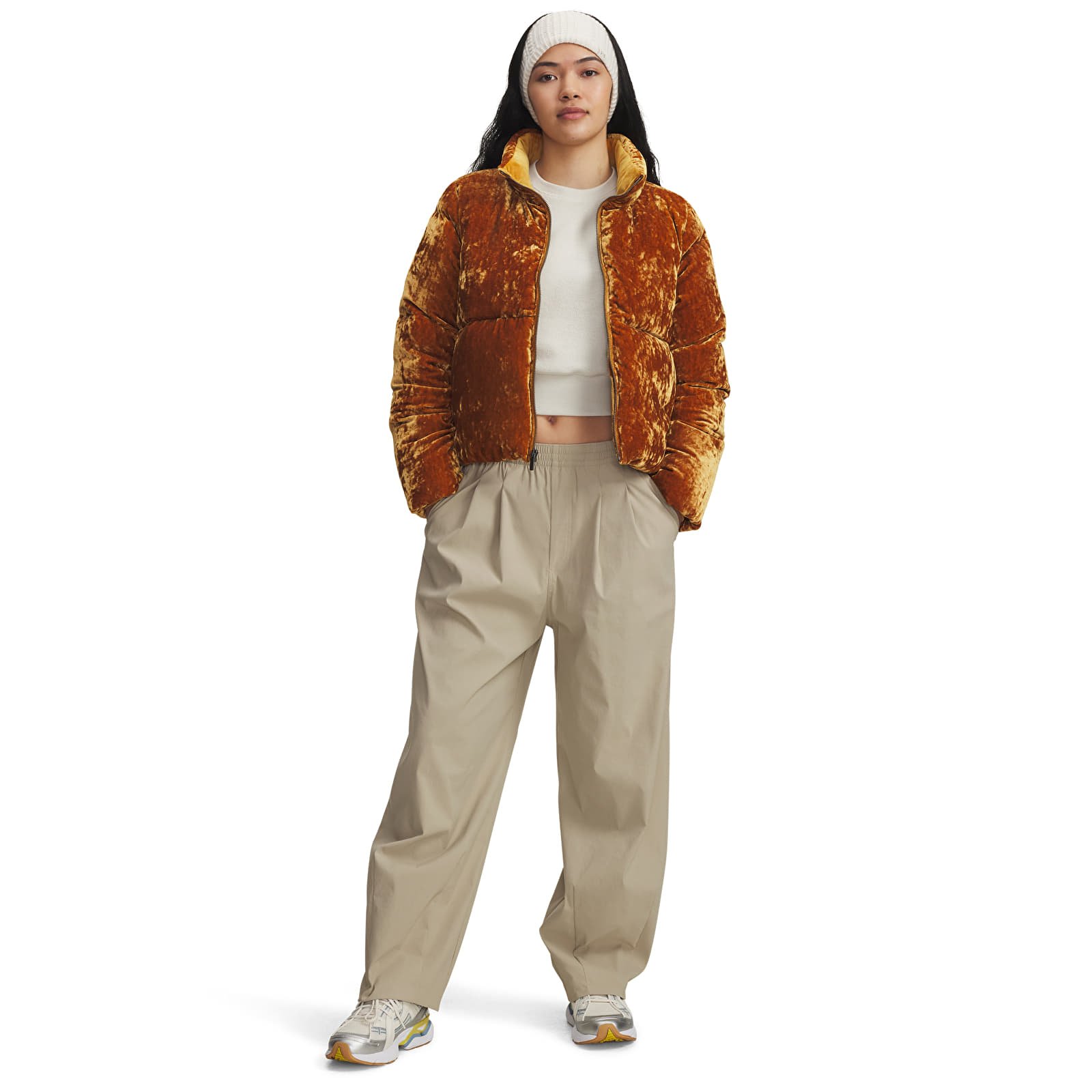 Dámské kalhoty Under Armour Unstoppable Wvn Pleat Pt Brown