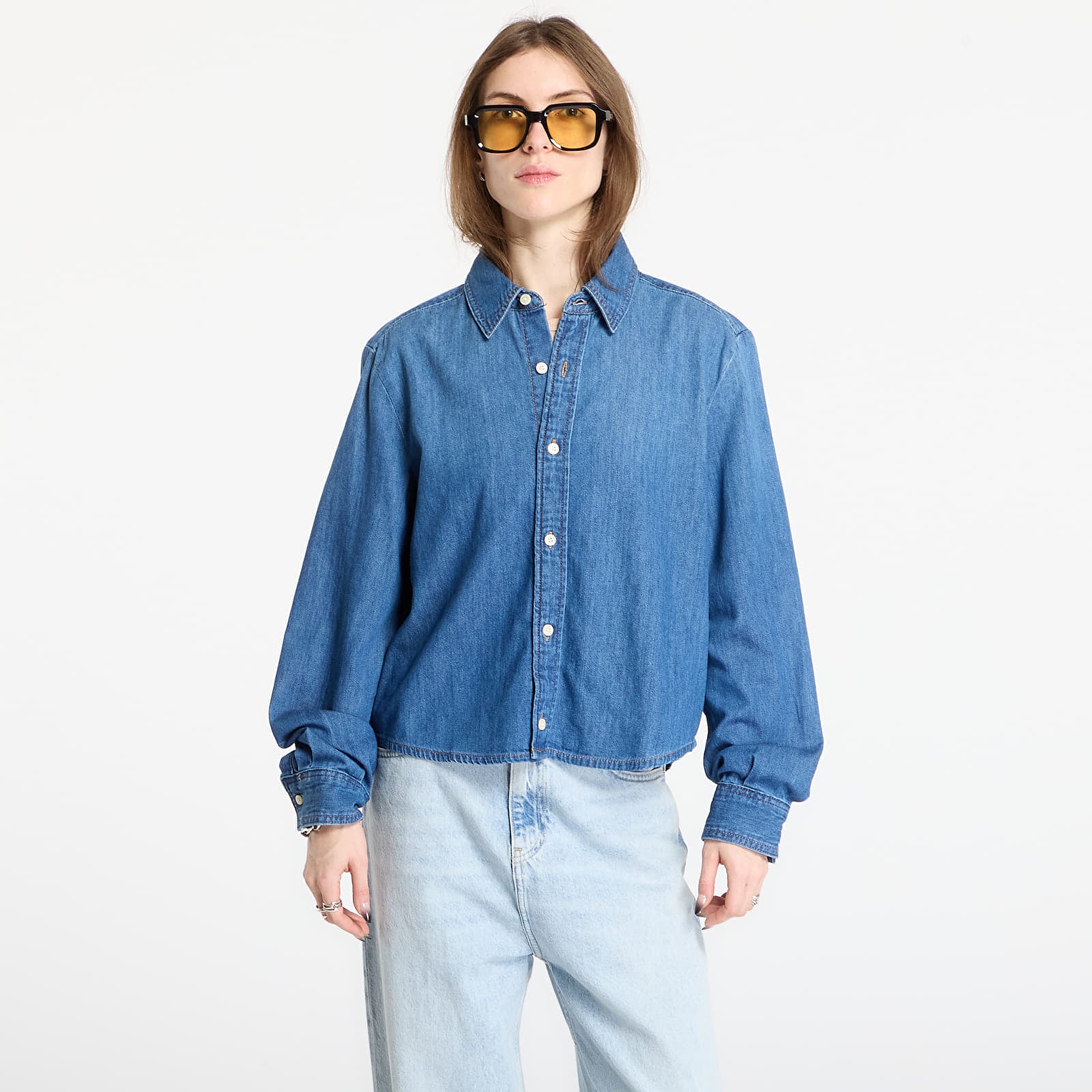 Cămașă Calvin Klein Jeans Cropped Ls Shirt Blue S