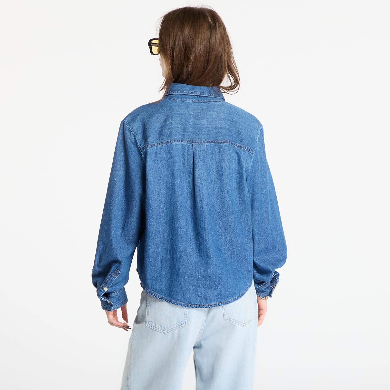 Skjortor för kvinnor Calvin Klein Jeans Cropped Ls Shirt Blue