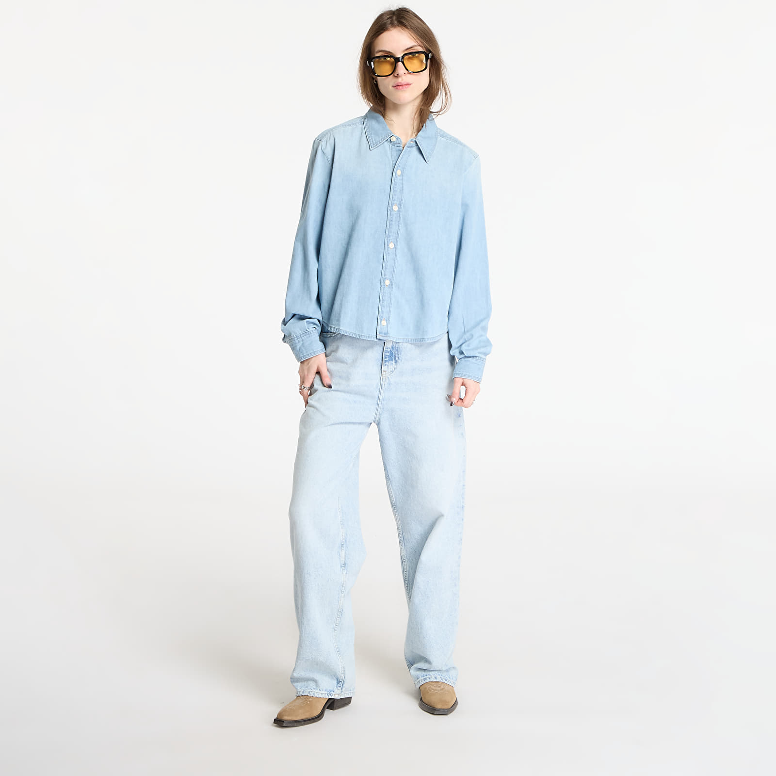 Blusen Calvin Klein Jeans Cropped Ls Shirt Blue