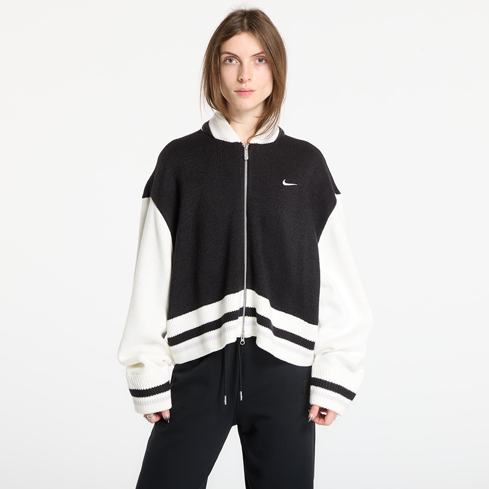 Pulover Nike Sportswear Womens Cardigan Black/ Sail/ Vast Grey/ Sail M