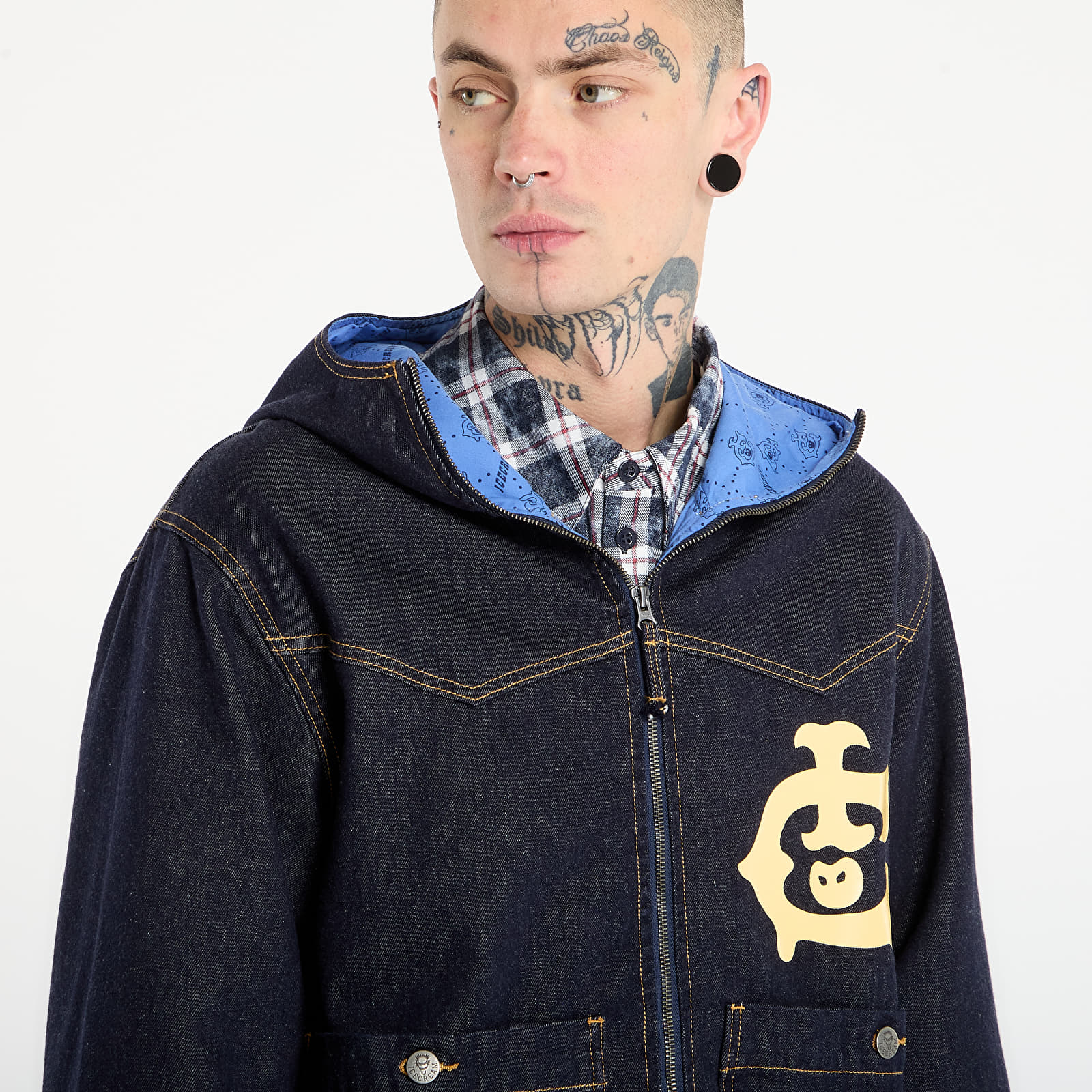 Jackor Billionaire Boys Club Icecream Western Panelled Zip Through Denim Jacket Indigo