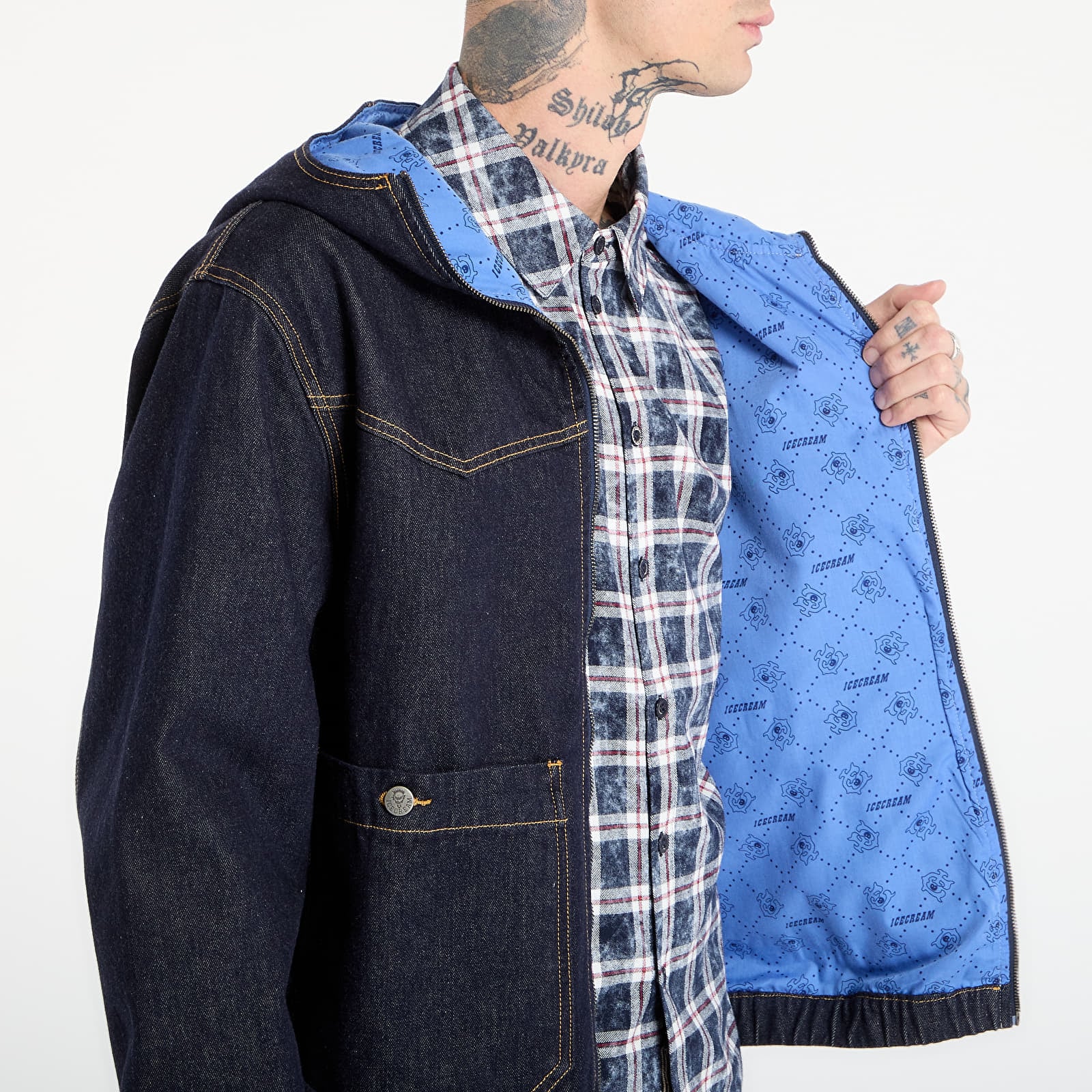 Jackor Billionaire Boys Club Icecream Western Panelled Zip Through Denim Jacket Indigo