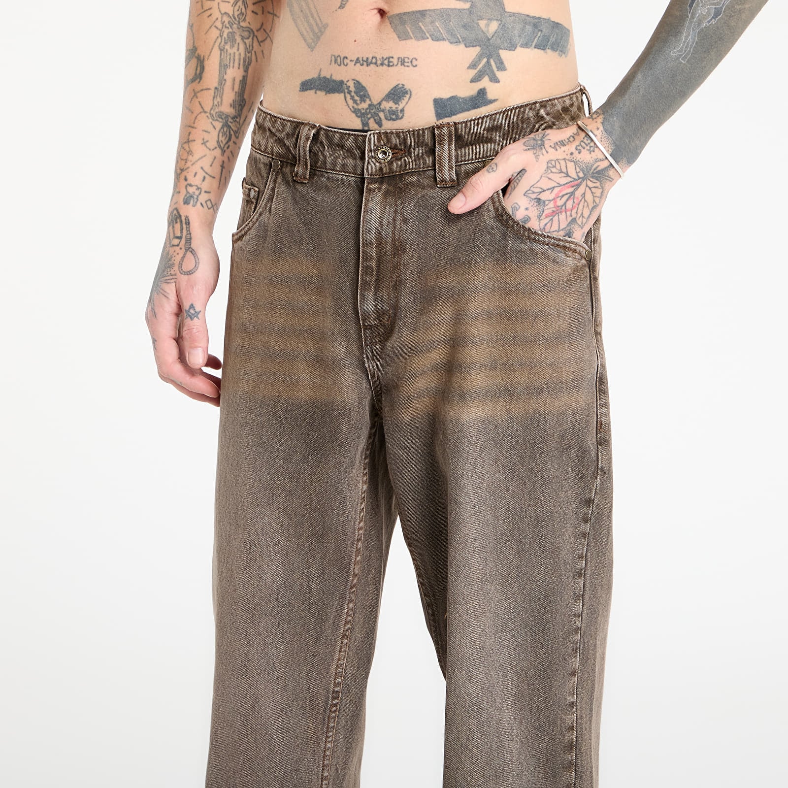 Hlače DIME Relaxed Denim Pants Sandblasted Brown