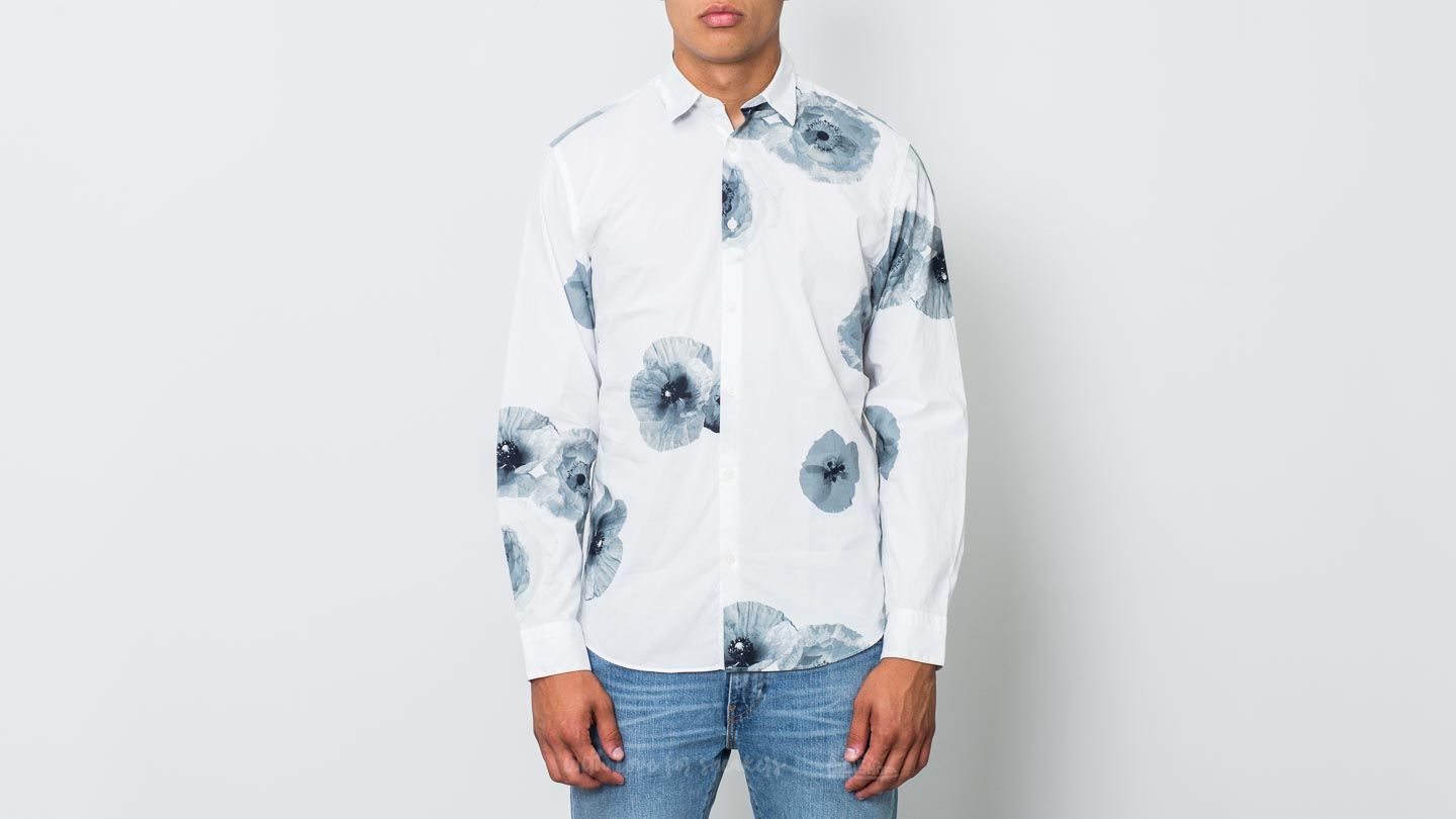 Shirts SELECTED Slimbig Flower Longsleeve Shirt Bright White