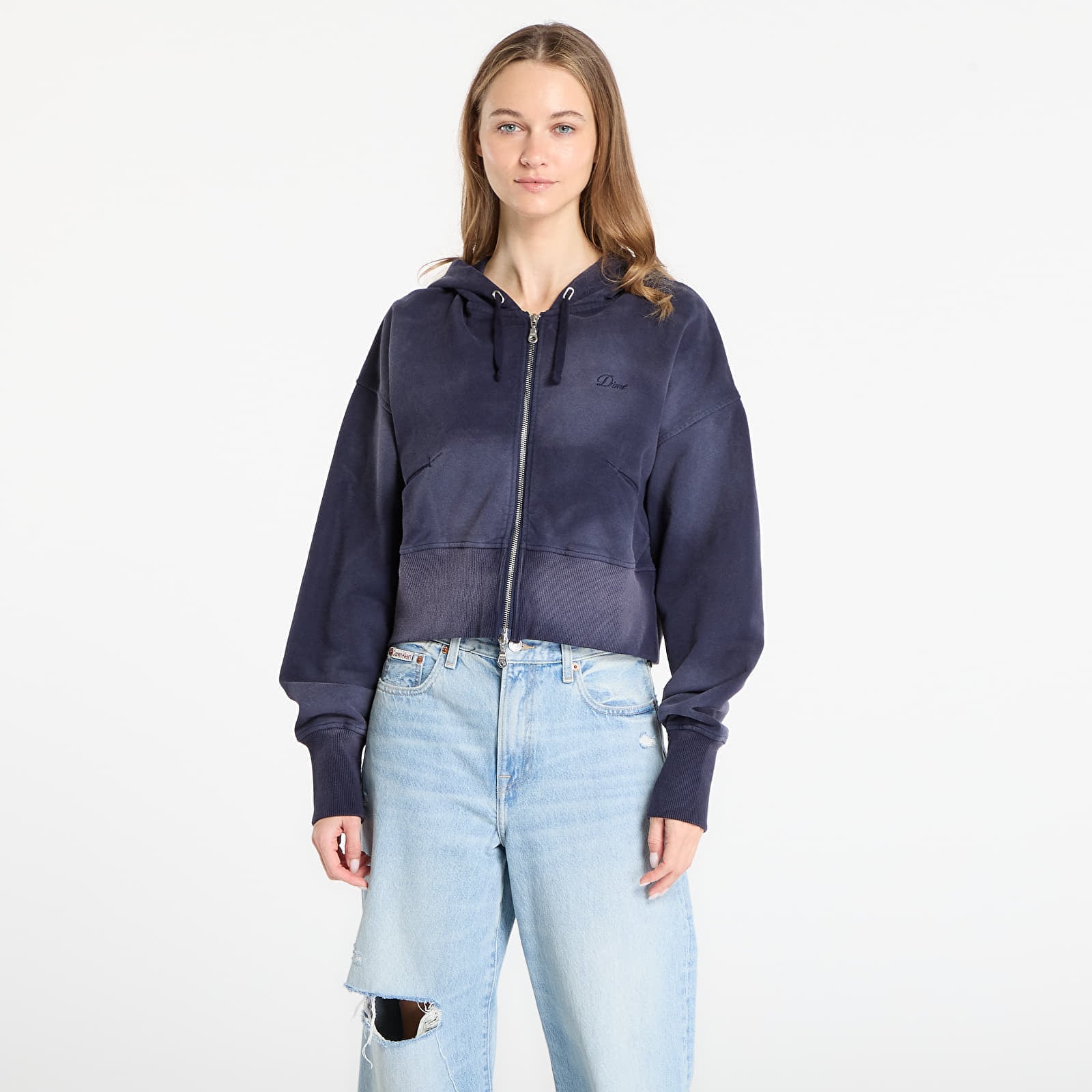 Sweatshirt DIME Cropped Zip Hoodie Navy Washed M