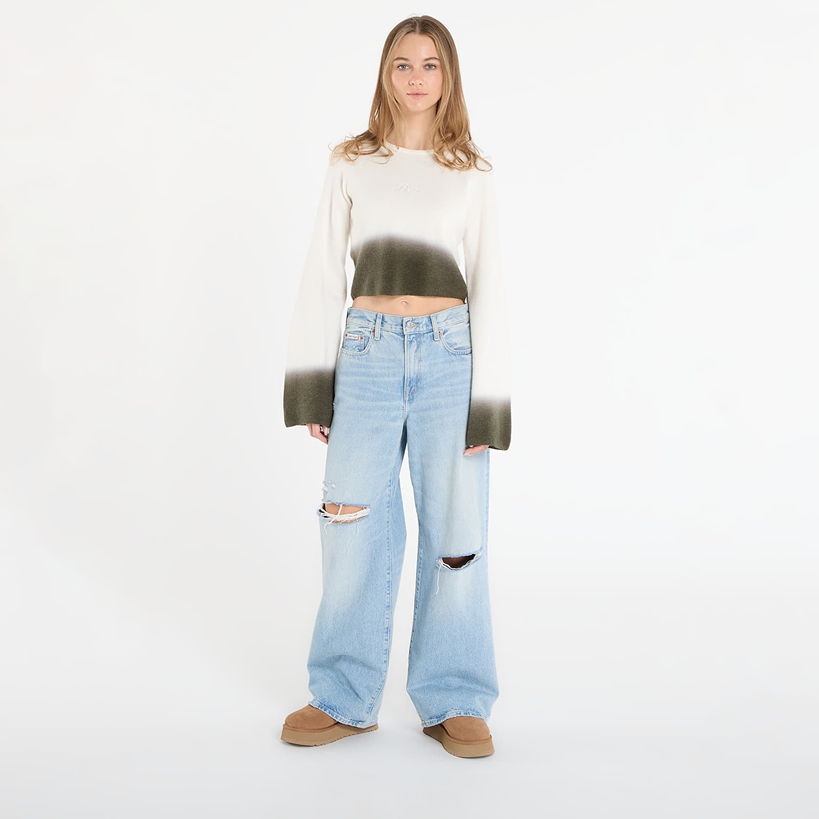 Gensere DIME Cropped Mohair Knit Gradient Cream