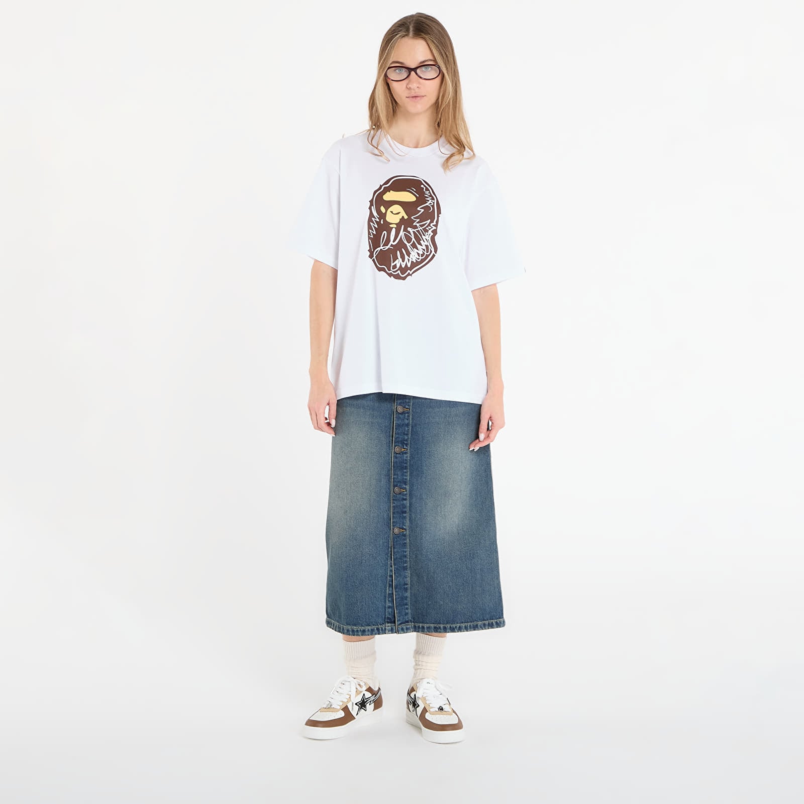 T-shirts BAPE® x FOOTSHOP - Scribble Ape Tee White