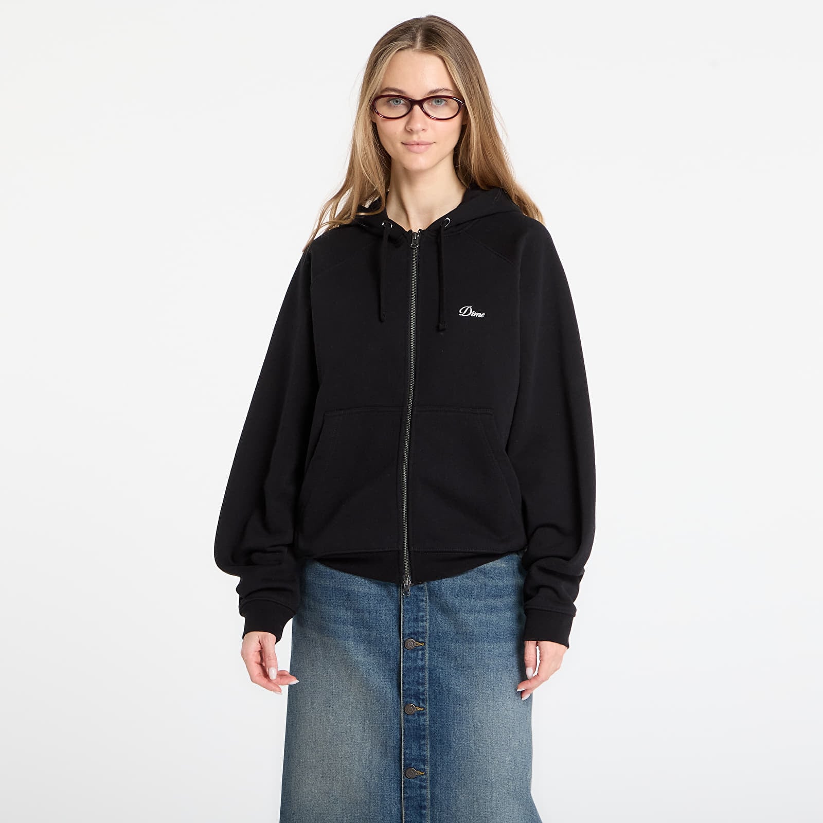 Bluzy DIME Cursive Small Logo Zip Hoodie UNISEX Black