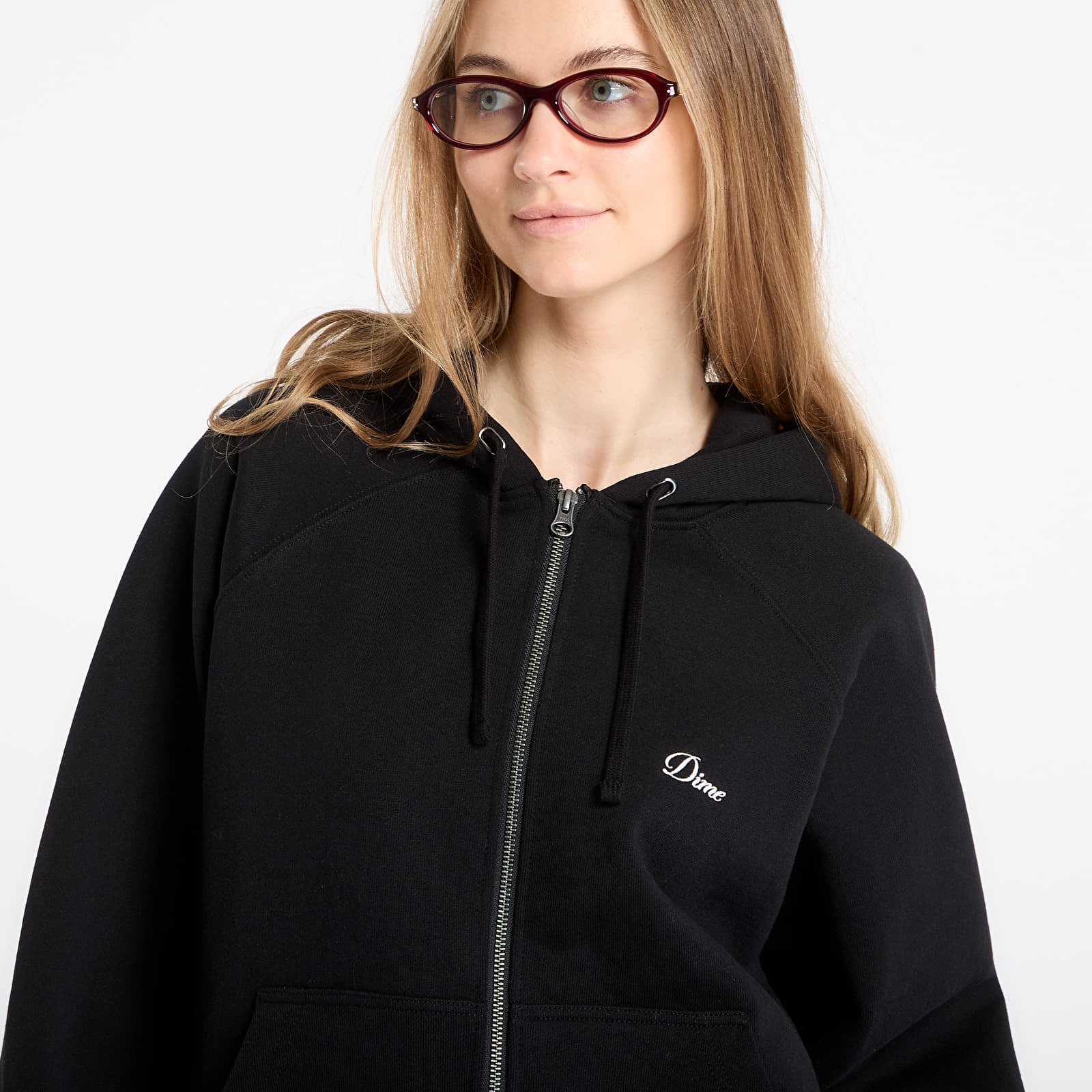 Bluzy DIME Cursive Small Logo Zip Hoodie UNISEX Black