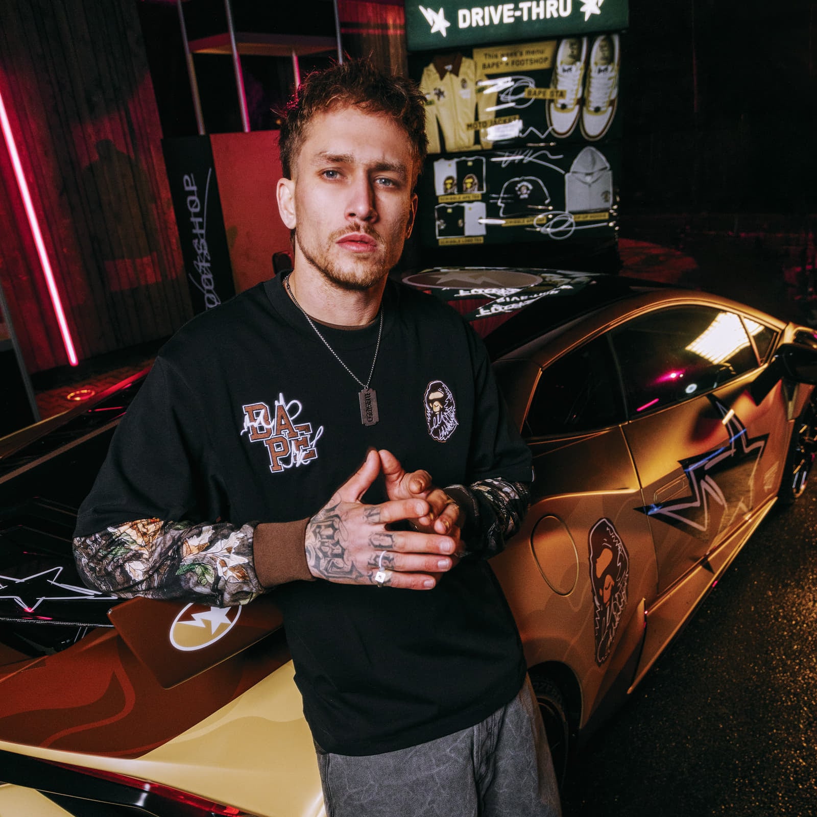 T-shirts BAPE® x FOOTSHOP - Scribble Logo Tee Black