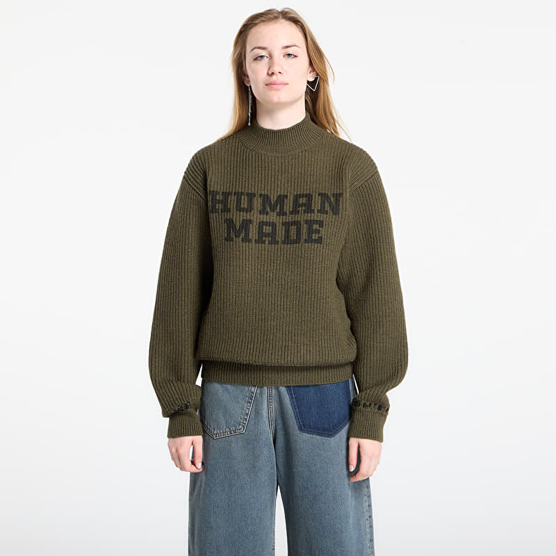 Sweater HUMAN MADE Moc Neck Knit Sweater UNISEX Olive Drab