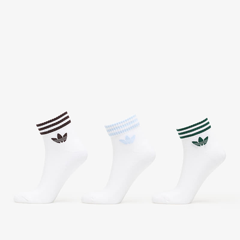 adidas 3-Stripes Ankle Socks 3 Pairs White/ Aurora Coffee/ Crystal Sky- Collegiate Green