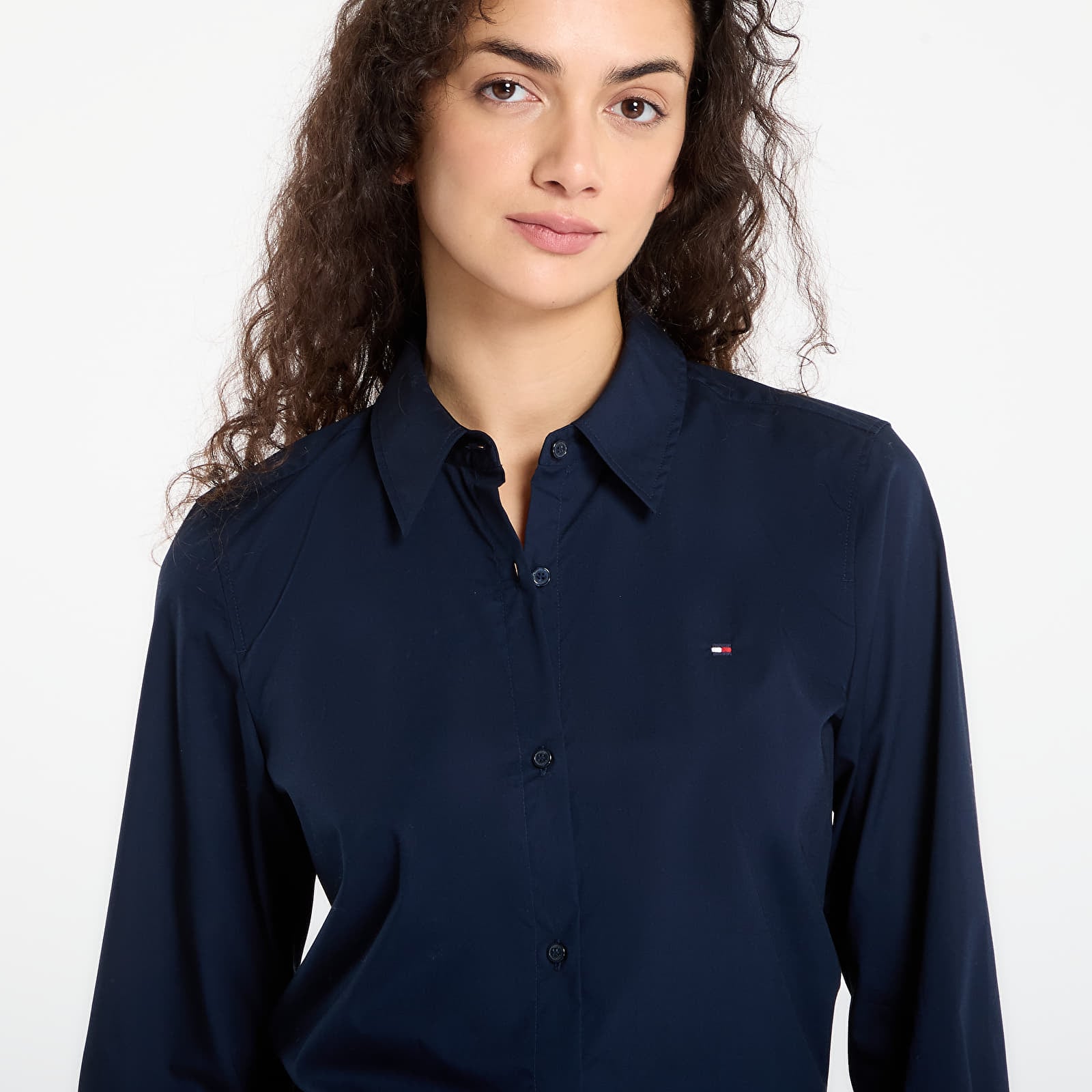 Blusen Tommy Hilfiger Cotton Stretch Regular Ls Shirt Dark Blue