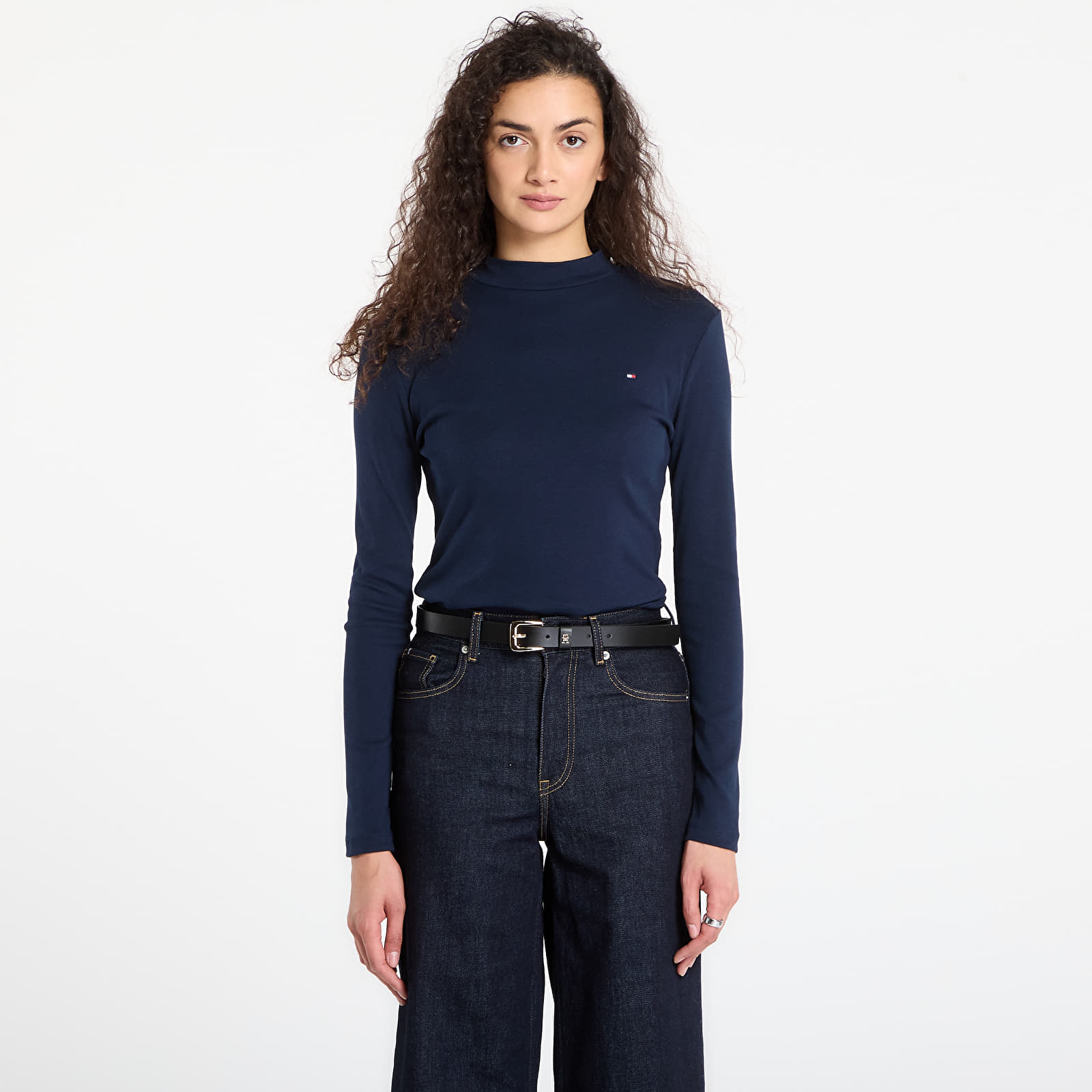 Dámske tričká Tommy Hilfiger Slim Cody Mock-Neck Ls Dark Night Navy