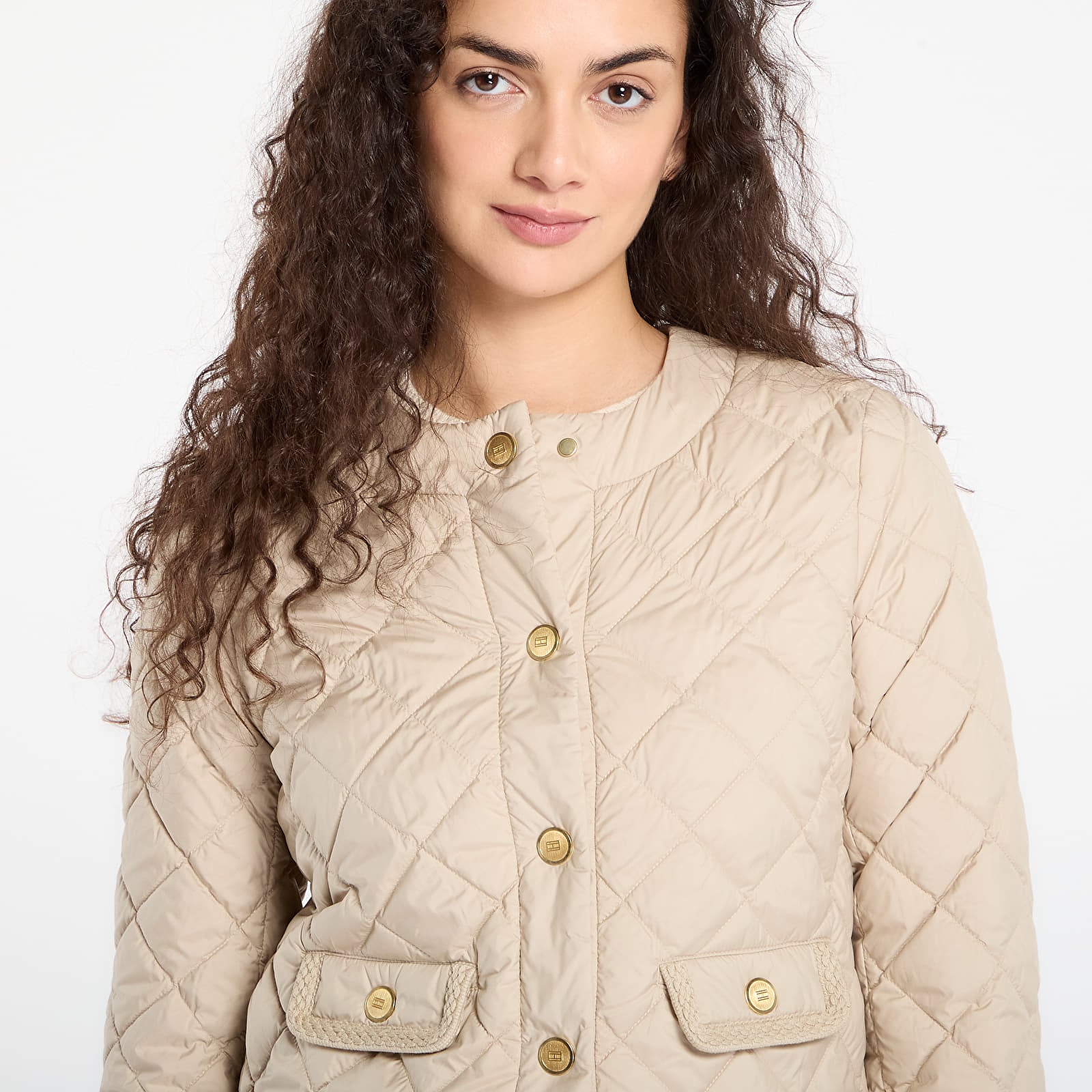 Dámské bundy Tommy Hilfiger G/Button Quilted Reg Lady Jacket Silt