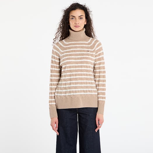 Džemperis Tommy Hilfiger Soft Wool Cable Roll-Neck Ls Sweater Safari Canvas Heather/ Ivory Petal Stp