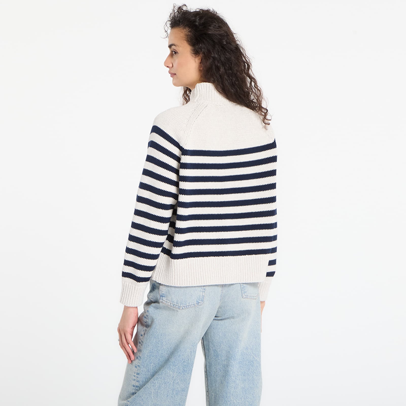 Moteriški megztiniai Tommy Hilfiger Cotton Blend Mock-Neckk Ls Sweater Htr Oatmilk/ Dark Navy Eng Stp