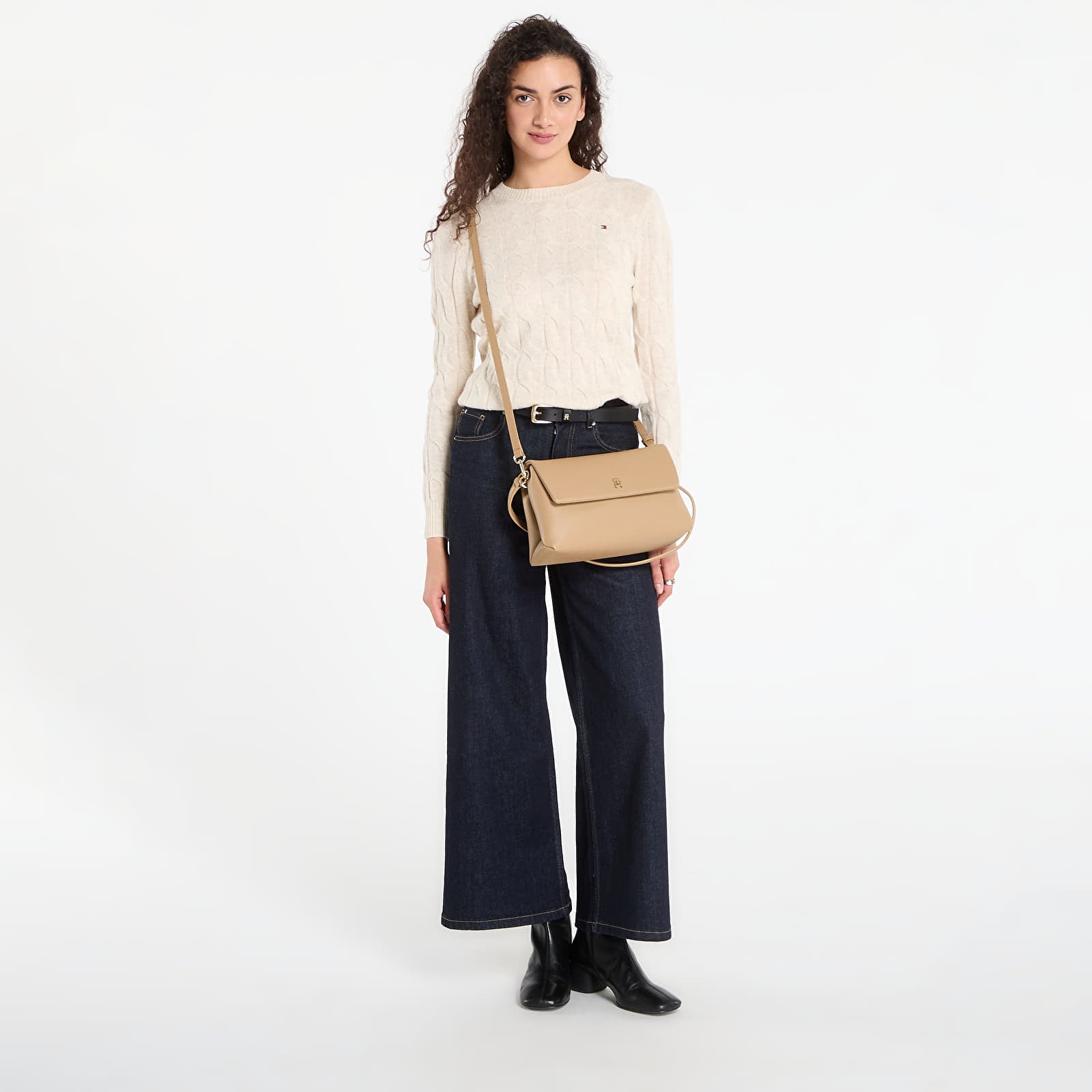 Pullover für Frauen Tommy Hilfiger Soft Wool Cable C-Neckk Ls Sweater Heather Oatmilk