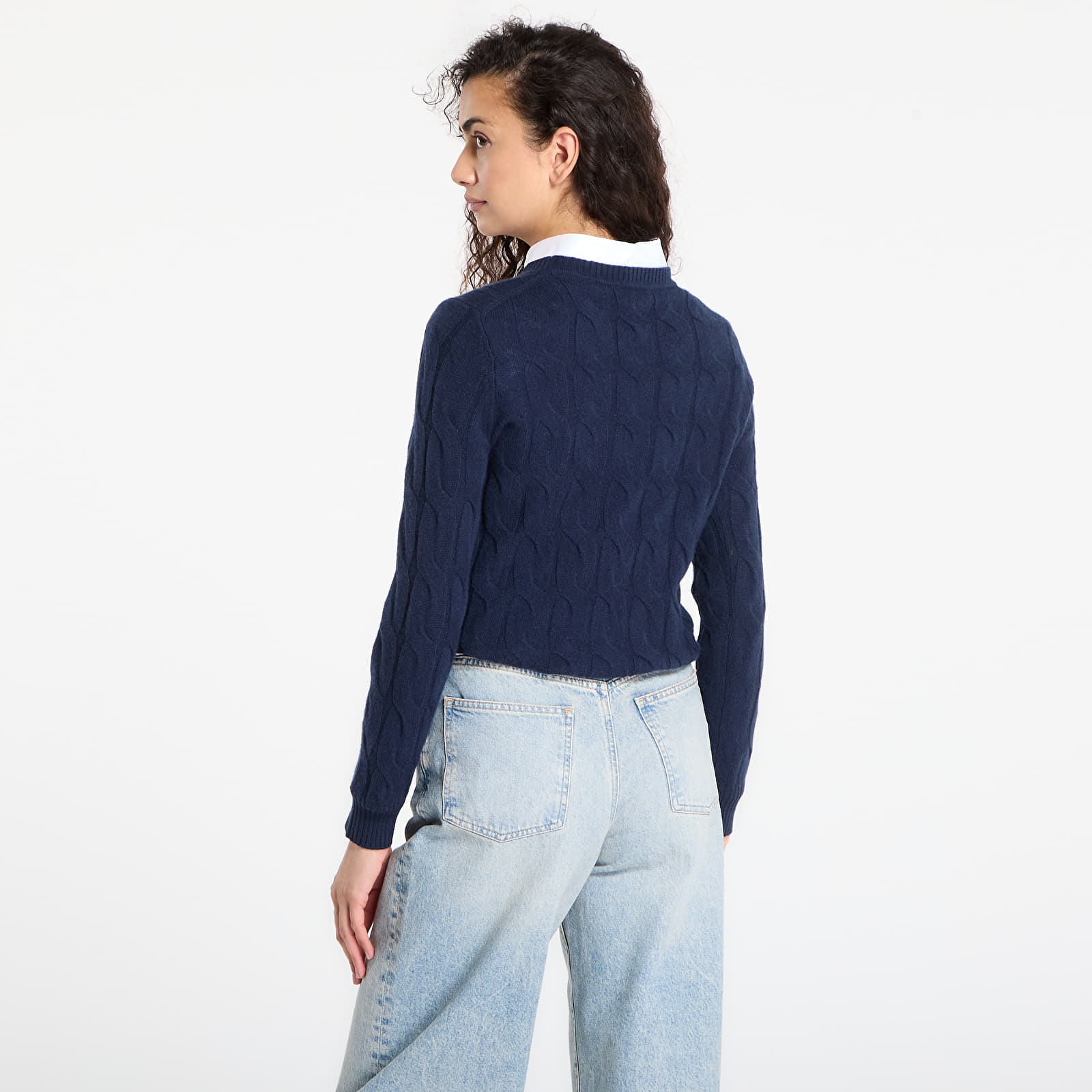 Pulovere pentru femei Tommy Hilfiger Soft Wool Cable C-Neckk Ls Sweater Dark Night Navy