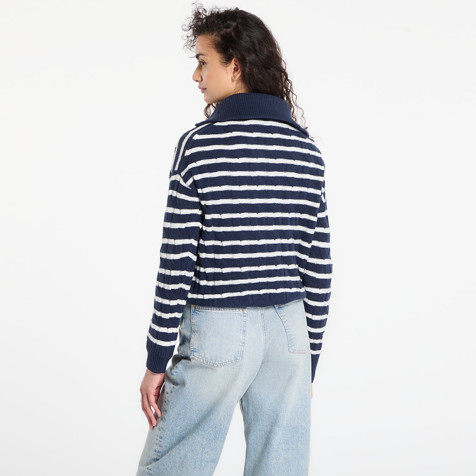 Women's sweaters Tommy Hilfiger Soft Wool Cable 1/2 Zip Ls Sweater Dark Night Navy/ Ivory Petal Stp