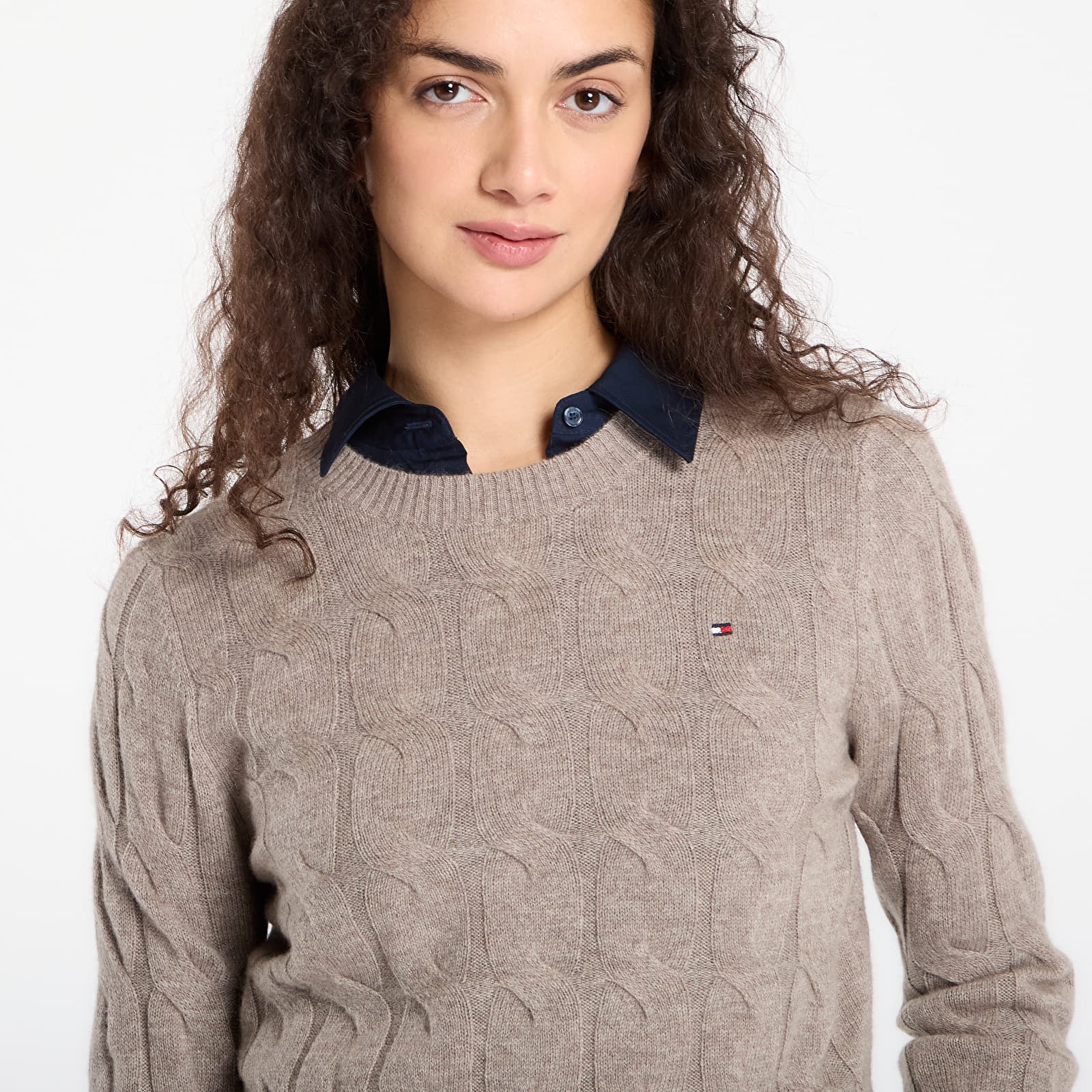 Sieviešu džemperi Tommy Hilfiger Soft Wool Cable C-Neckk Ls Sweater Heathered Taupe