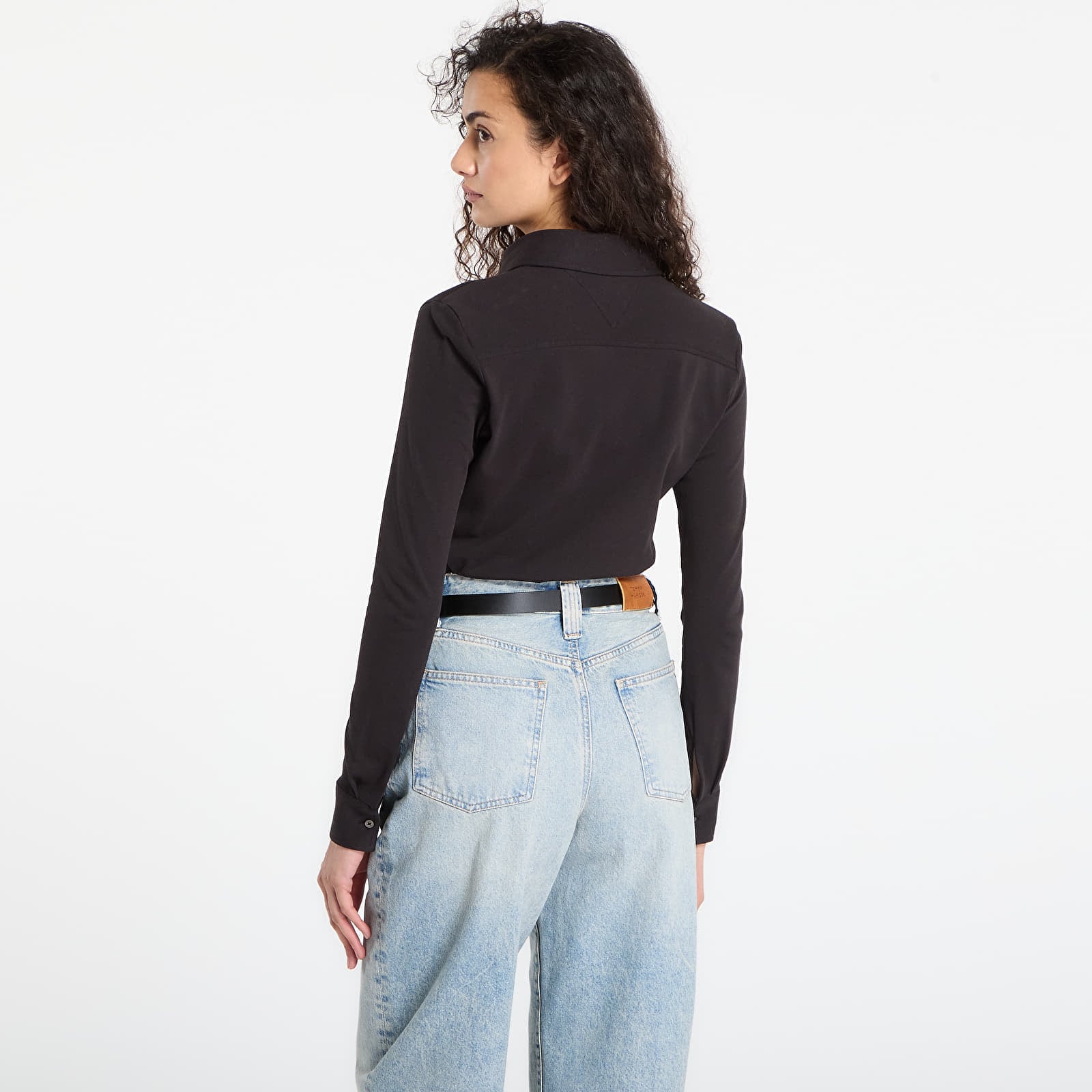 Damen T-Shirts  Tommy Hilfiger 1985 Slim Pique Btn Down Ls Black