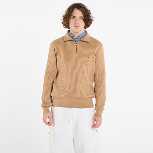 Kampsun Tommy Hilfiger Pima Cotton Cash Structure Zip Mock Timeless Camel